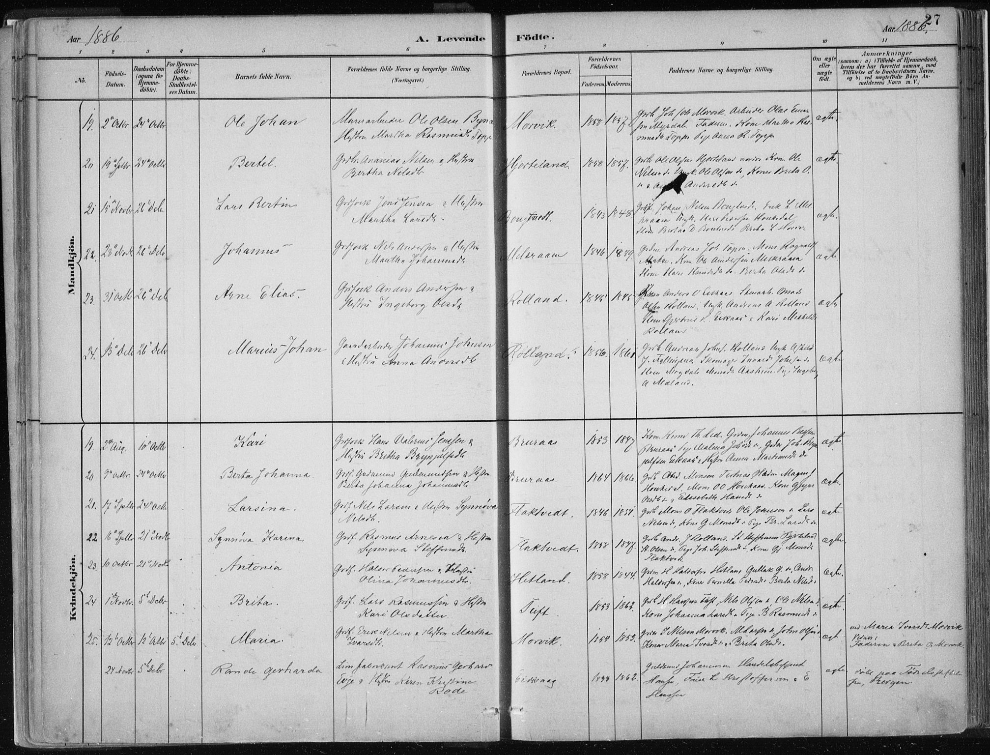 Hamre sokneprestembete, AV/SAB-A-75501/H/Ha/Haa/Haad/L0001: Parish register (official) no. D  1, 1882-1906, p. 27