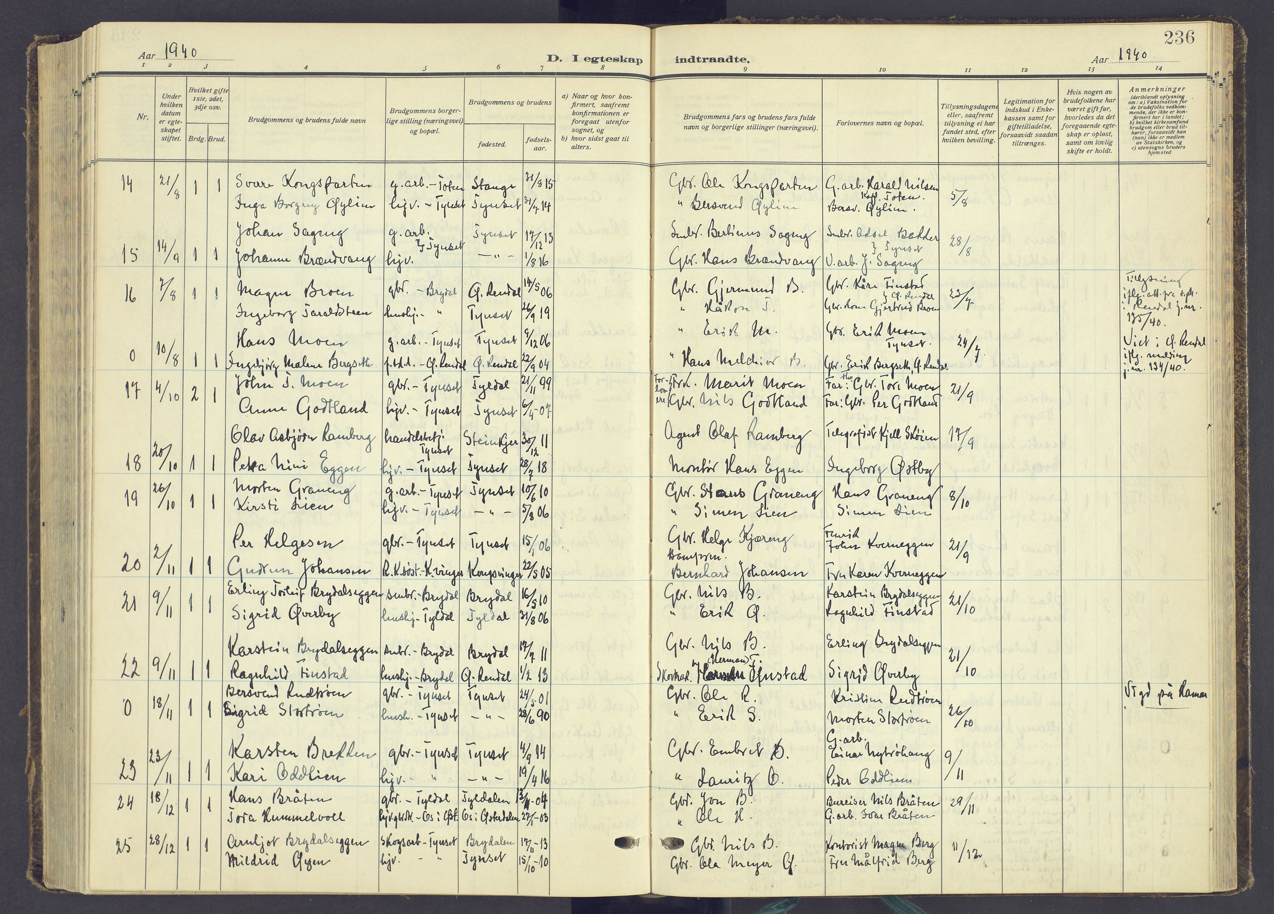 Tynset prestekontor, AV/SAH-PREST-058/H/Ha/Haa/L0027: Parish register (official) no. 27, 1930-1944, p. 236