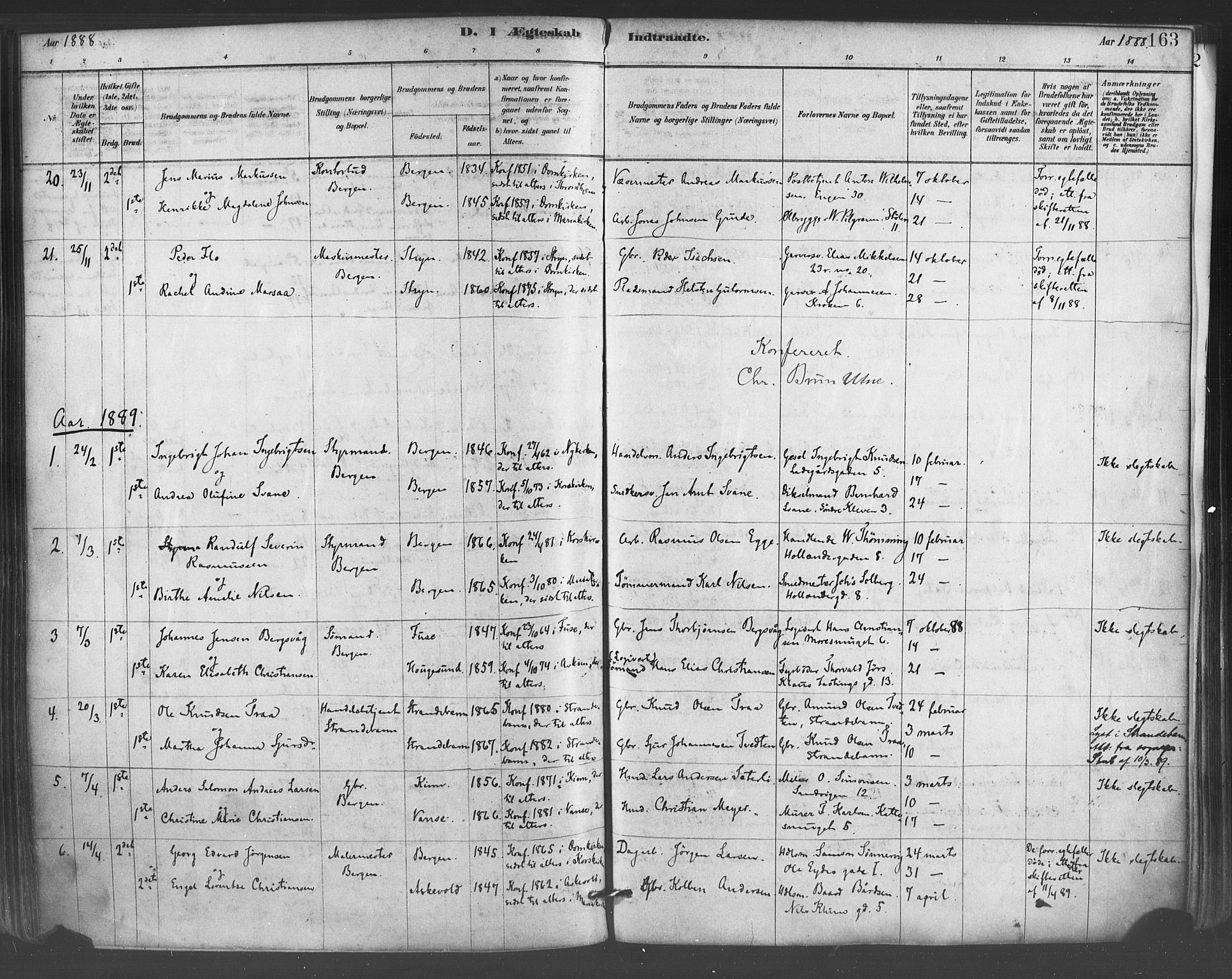 Mariakirken Sokneprestembete, AV/SAB-A-76901/H/Haa/L0007: Parish register (official) no. A 7, 1878-1893, p. 163