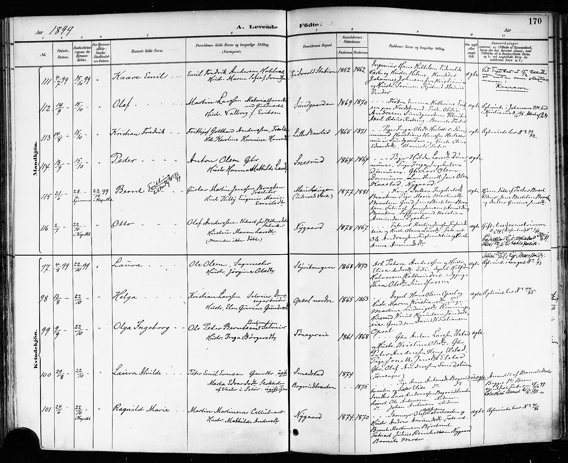 Eidsvoll prestekontor Kirkebøker, AV/SAO-A-10888/F/Fa/L0004: Parish register (official) no. I 4, 1891-1900, p. 170