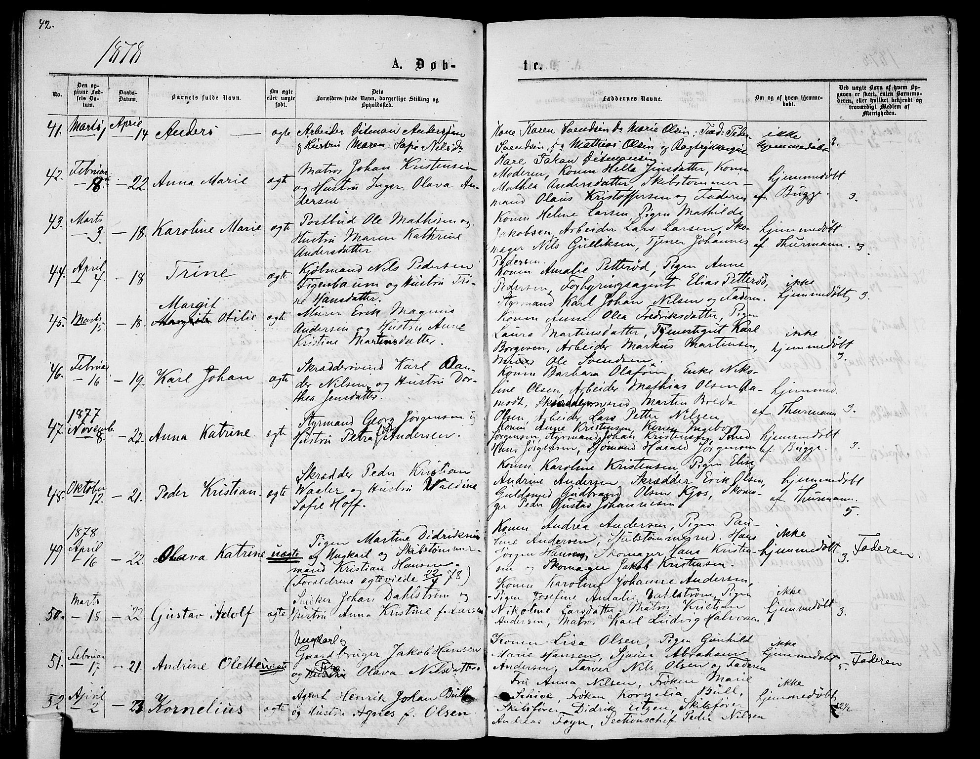 Tønsberg kirkebøker, AV/SAKO-A-330/G/Ga/L0005: Parish register (copy) no. 5, 1875-1885, p. 42