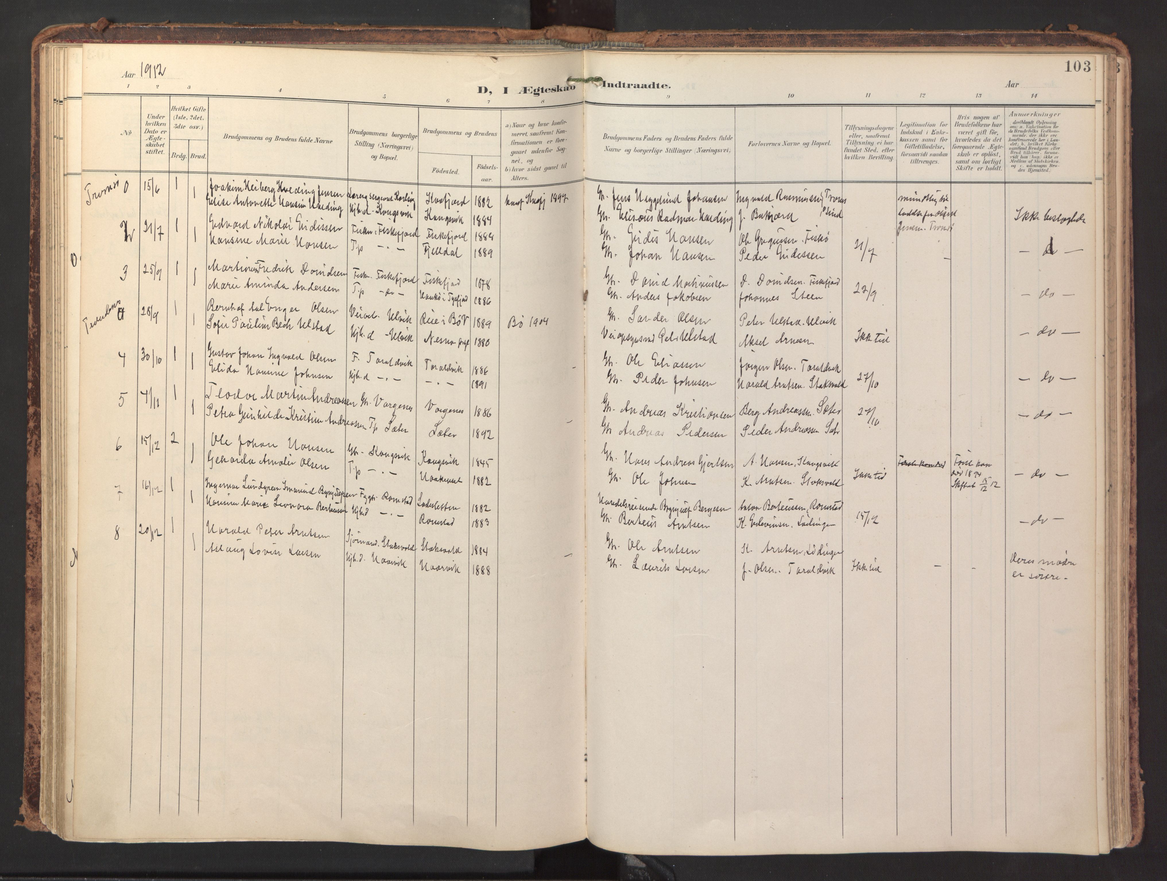 Ministerialprotokoller, klokkerbøker og fødselsregistre - Nordland, SAT/A-1459/865/L0926: Parish register (official) no. 865A04, 1897-1912, p. 103