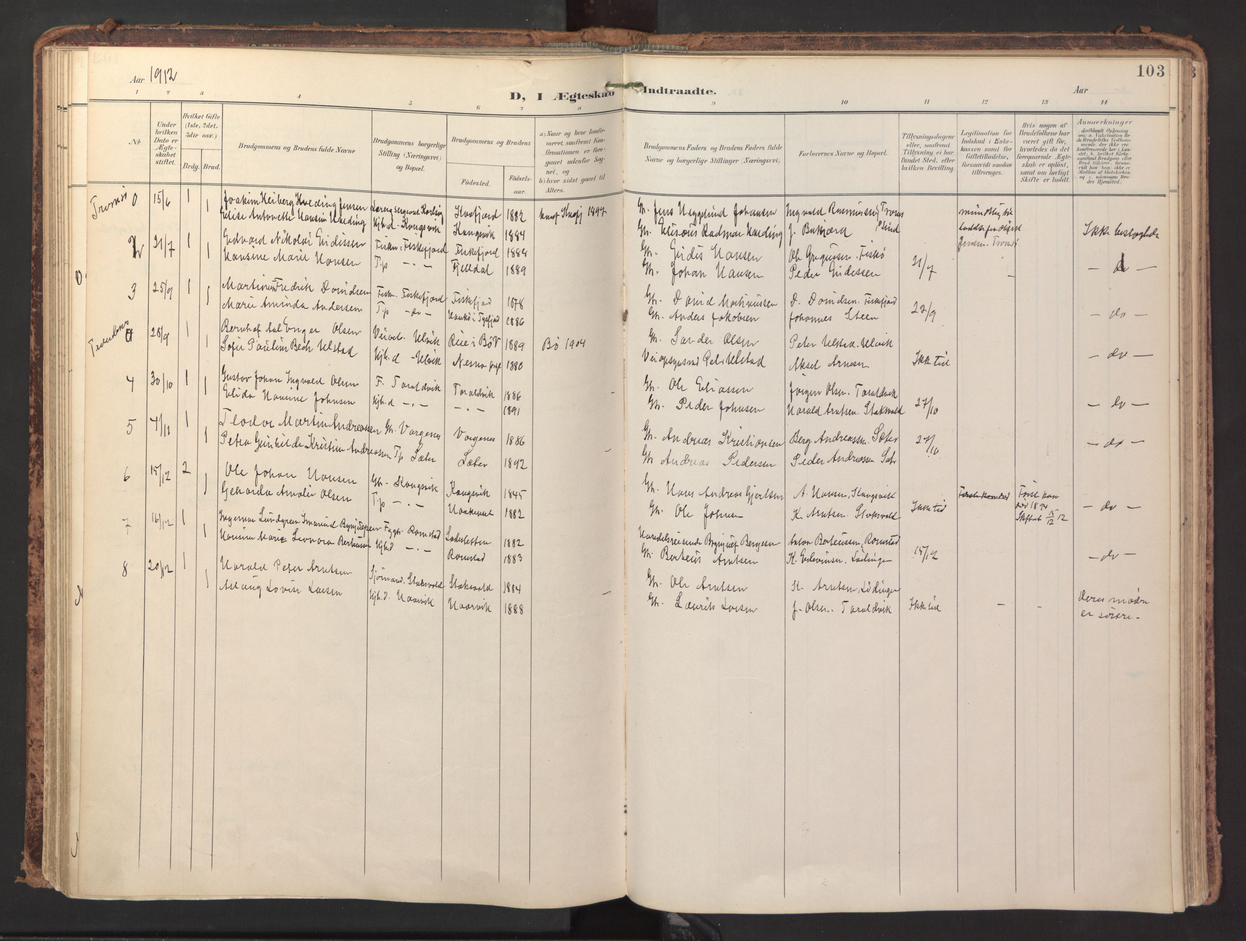 Ministerialprotokoller, klokkerbøker og fødselsregistre - Nordland, AV/SAT-A-1459/865/L0926: Parish register (official) no. 865A04, 1897-1912, p. 103