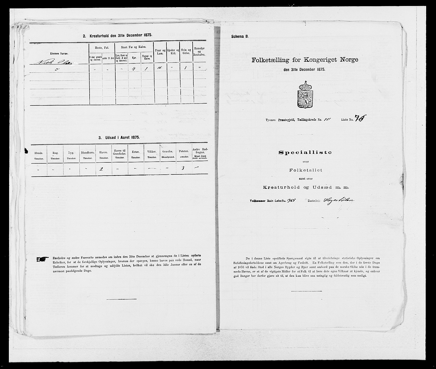 SAB, 1875 census for 1223P Tysnes, 1875, p. 1278