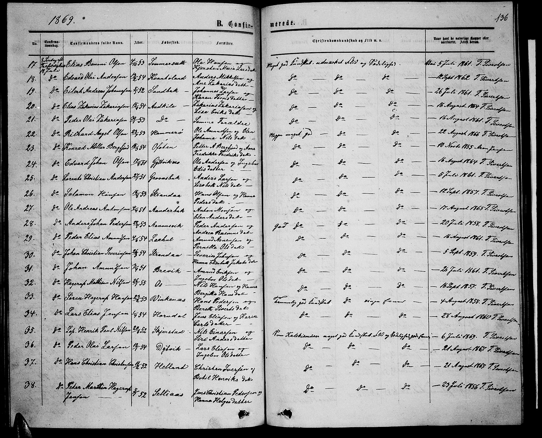 Ministerialprotokoller, klokkerbøker og fødselsregistre - Nordland, AV/SAT-A-1459/853/L0775: Parish register (copy) no. 853C03, 1859-1877, p. 136