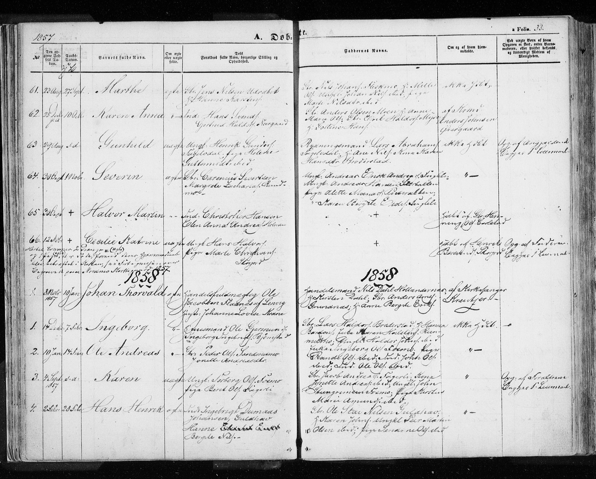 Målselv sokneprestembete, SATØ/S-1311/G/Ga/Gaa/L0003kirke: Parish register (official) no. 3, 1853-1863, p. 33