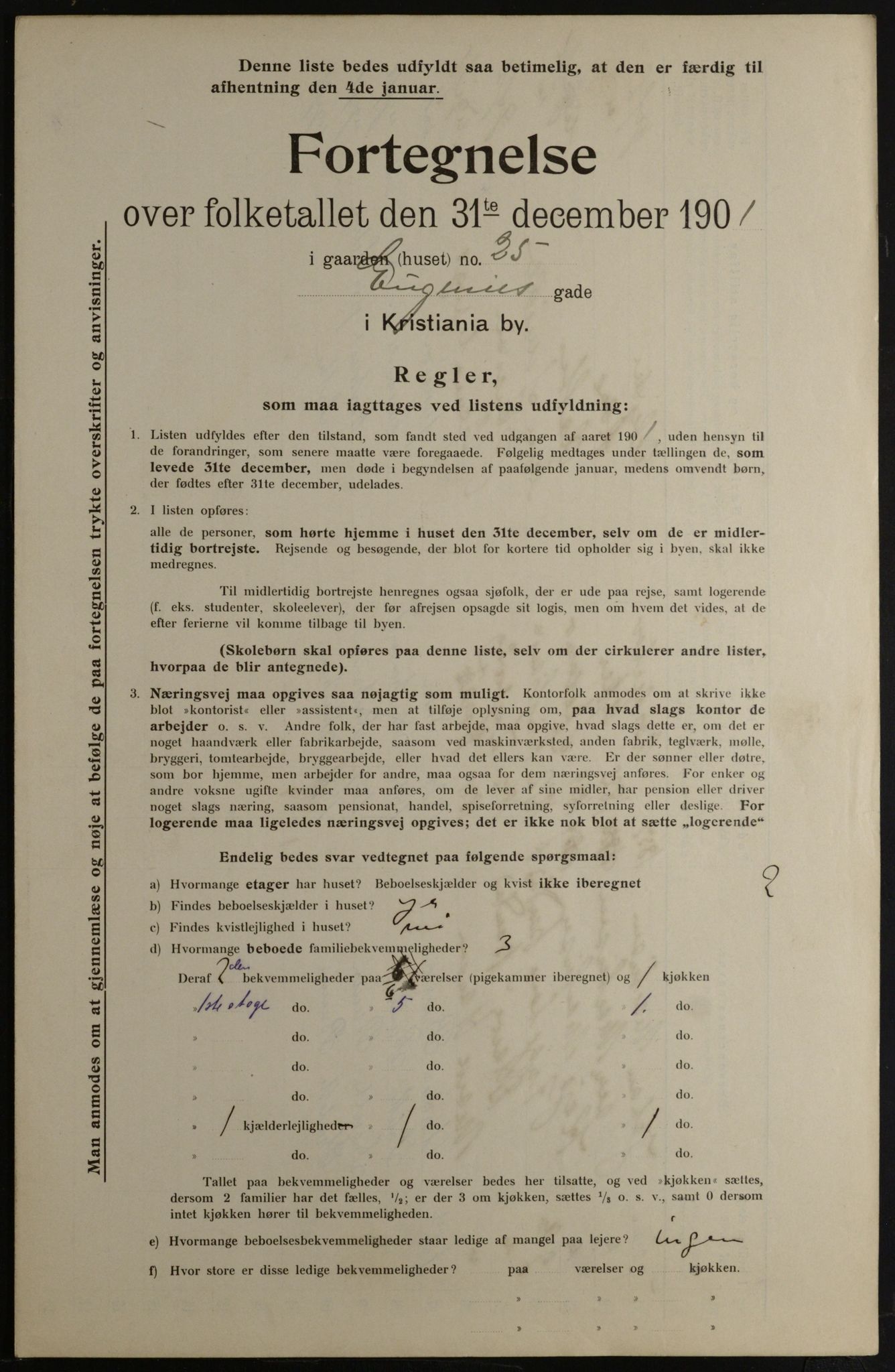 OBA, Municipal Census 1901 for Kristiania, 1901, p. 3697