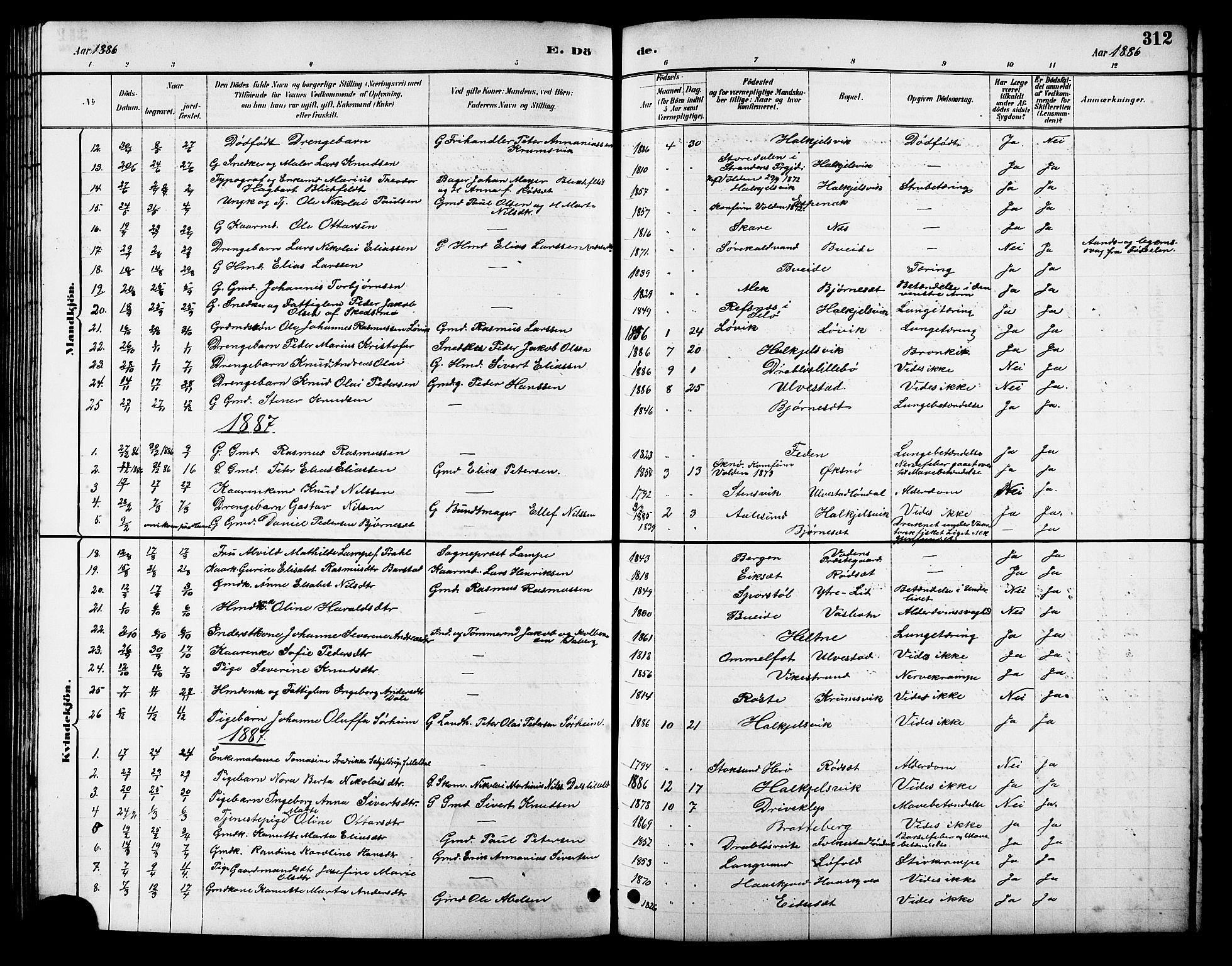 Ministerialprotokoller, klokkerbøker og fødselsregistre - Møre og Romsdal, AV/SAT-A-1454/511/L0158: Parish register (copy) no. 511C04, 1884-1903, p. 312