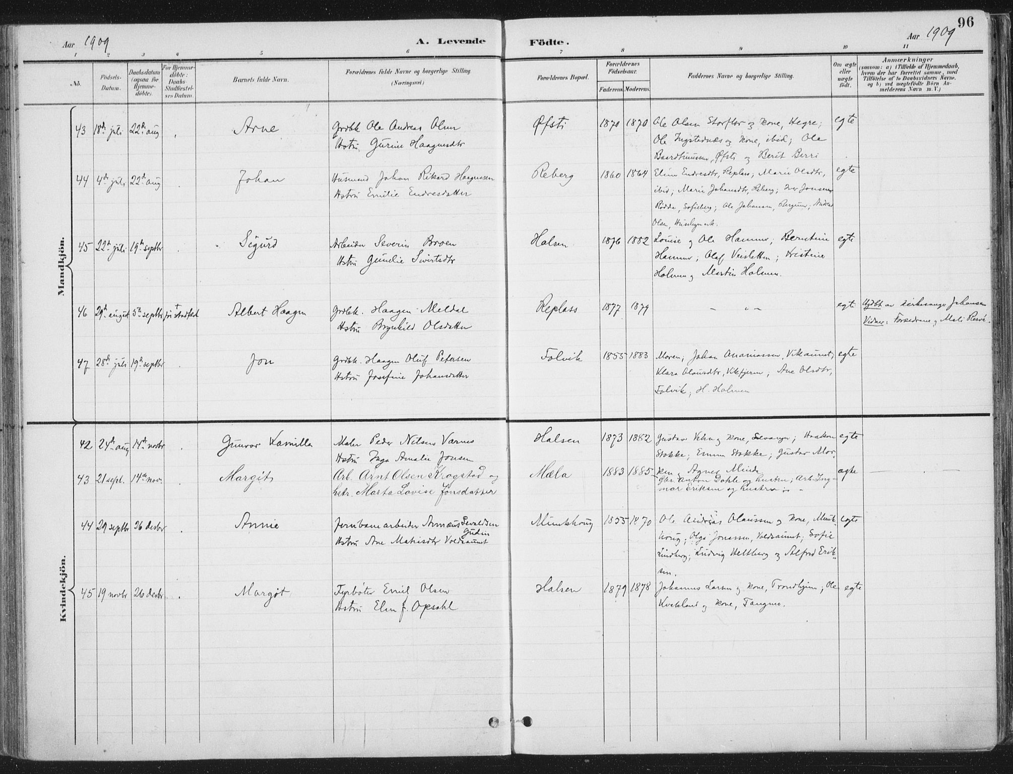 Ministerialprotokoller, klokkerbøker og fødselsregistre - Nord-Trøndelag, AV/SAT-A-1458/709/L0082: Parish register (official) no. 709A22, 1896-1916, p. 96