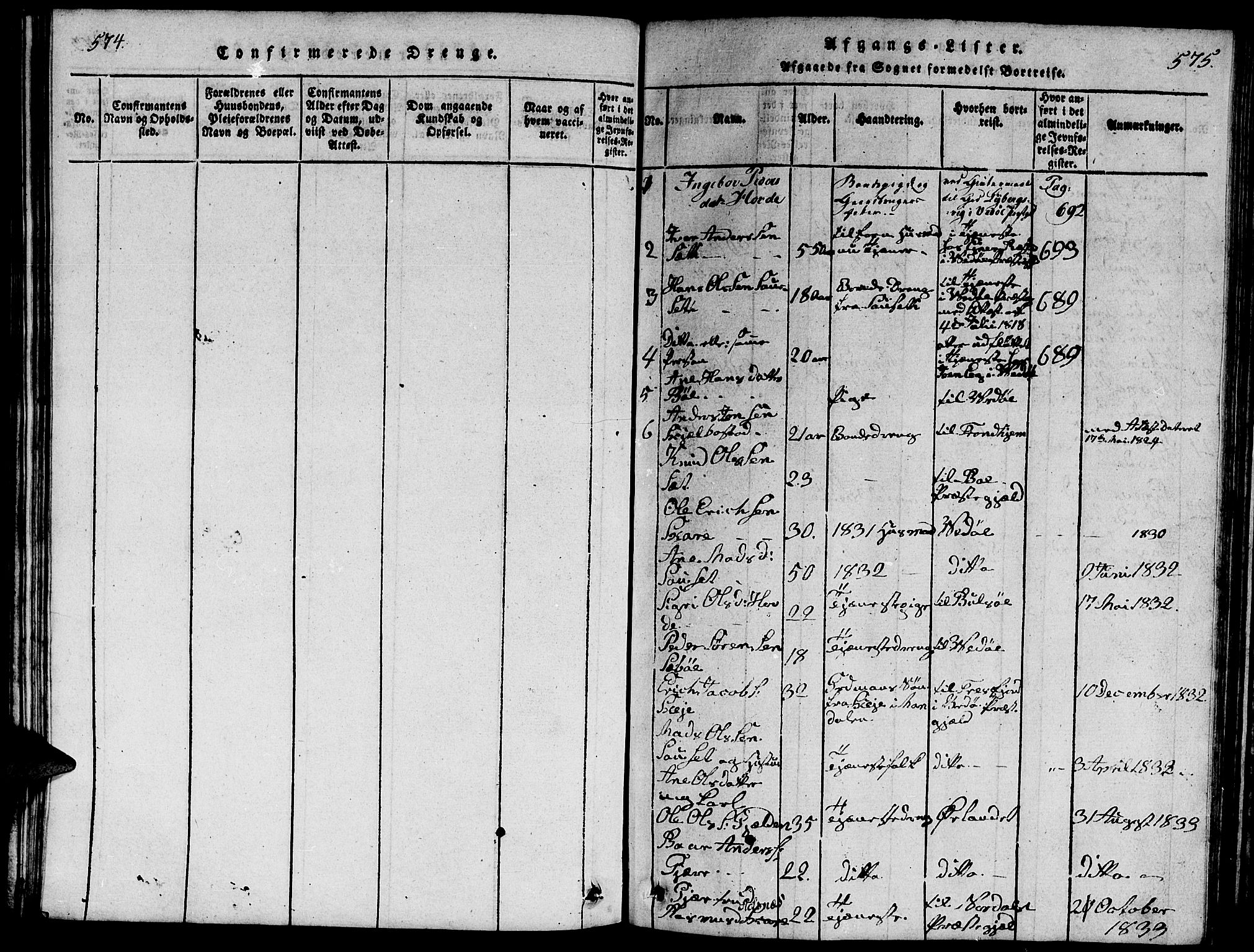 Ministerialprotokoller, klokkerbøker og fødselsregistre - Møre og Romsdal, SAT/A-1454/543/L0563: Parish register (copy) no. 543C01, 1818-1836, p. 574-575