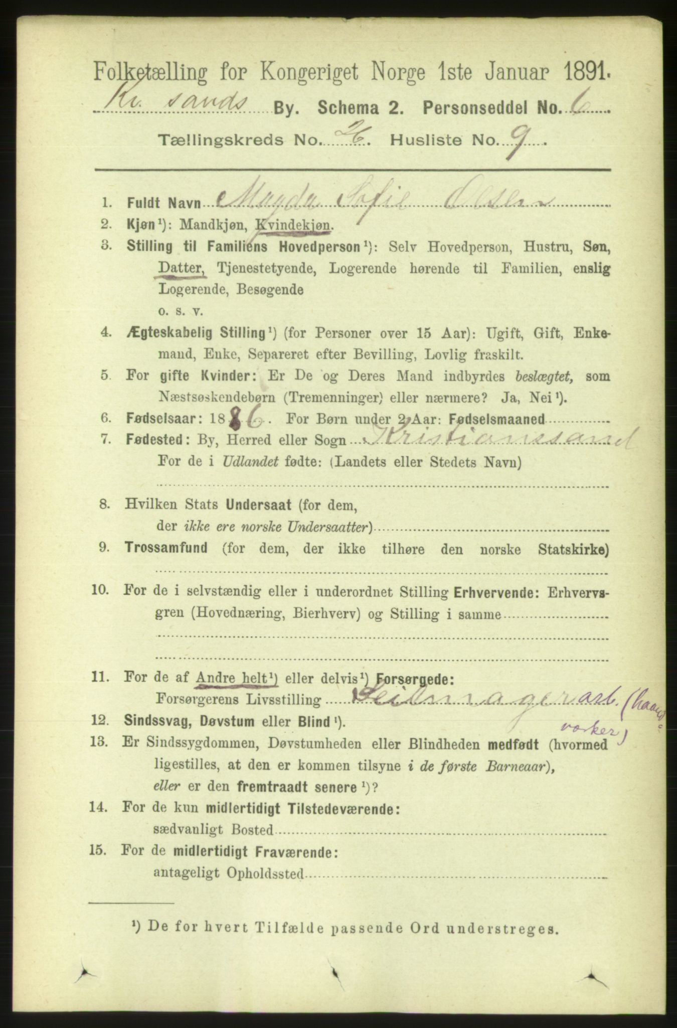 RA, 1891 census for 1001 Kristiansand, 1891, p. 8941