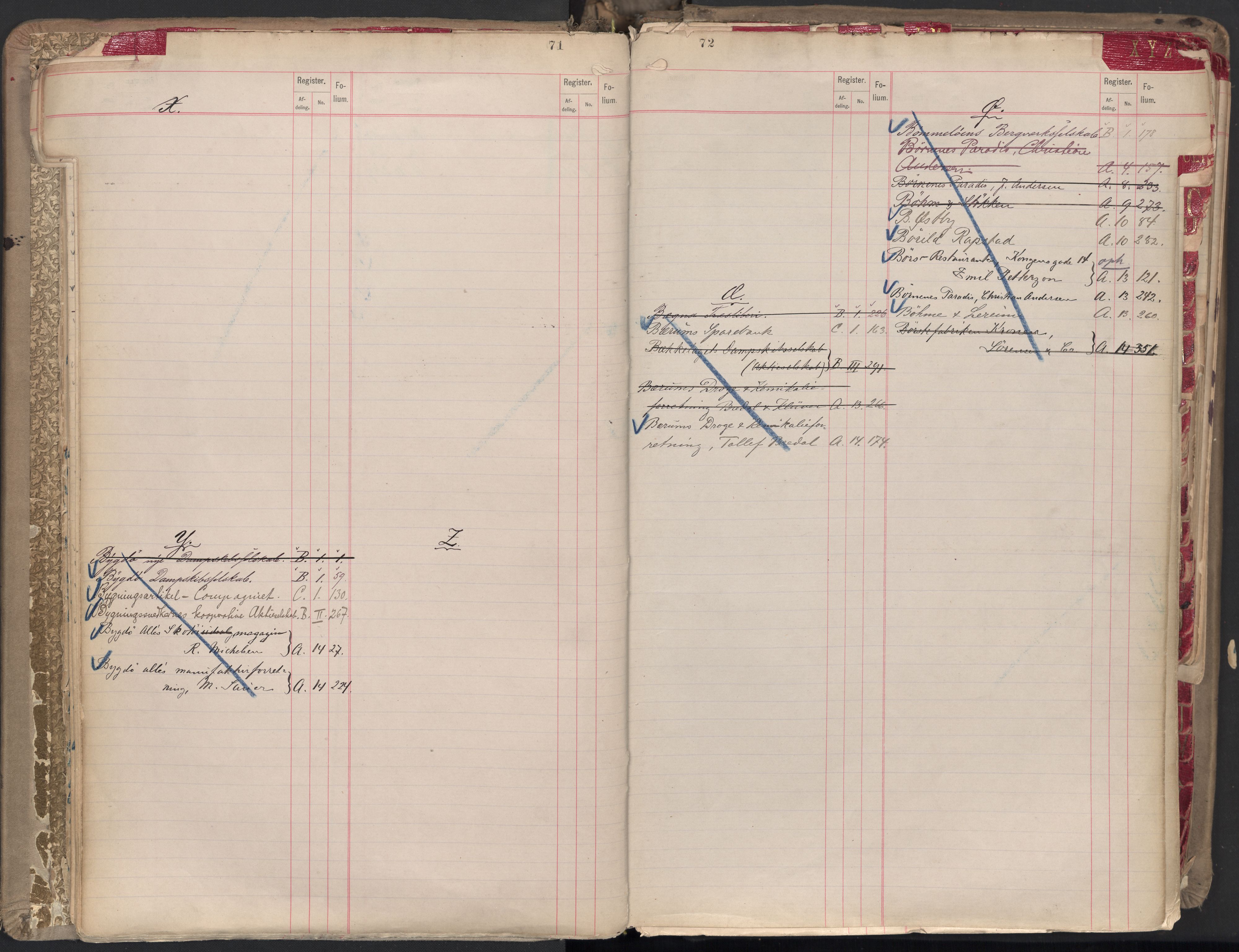 Oslo byfogd avd. II, AV/SAO-A-10942/G/Ga/Gaa/L0001: Firmaregister: A 1-15, B 1-4, C 1, 1890, p. 71-72