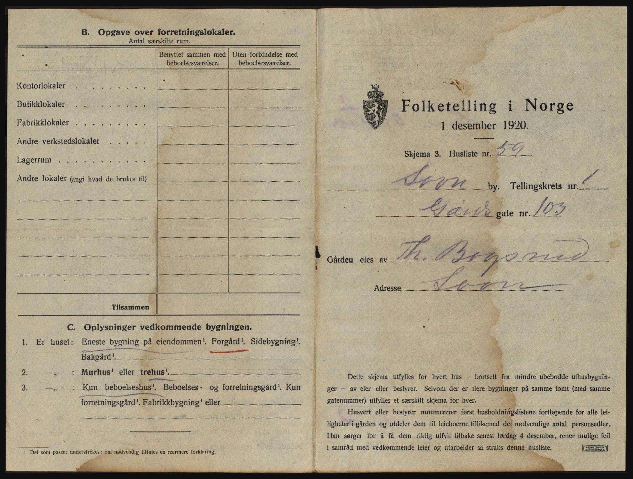 SAO, 1920 census for Son, 1920, p. 128