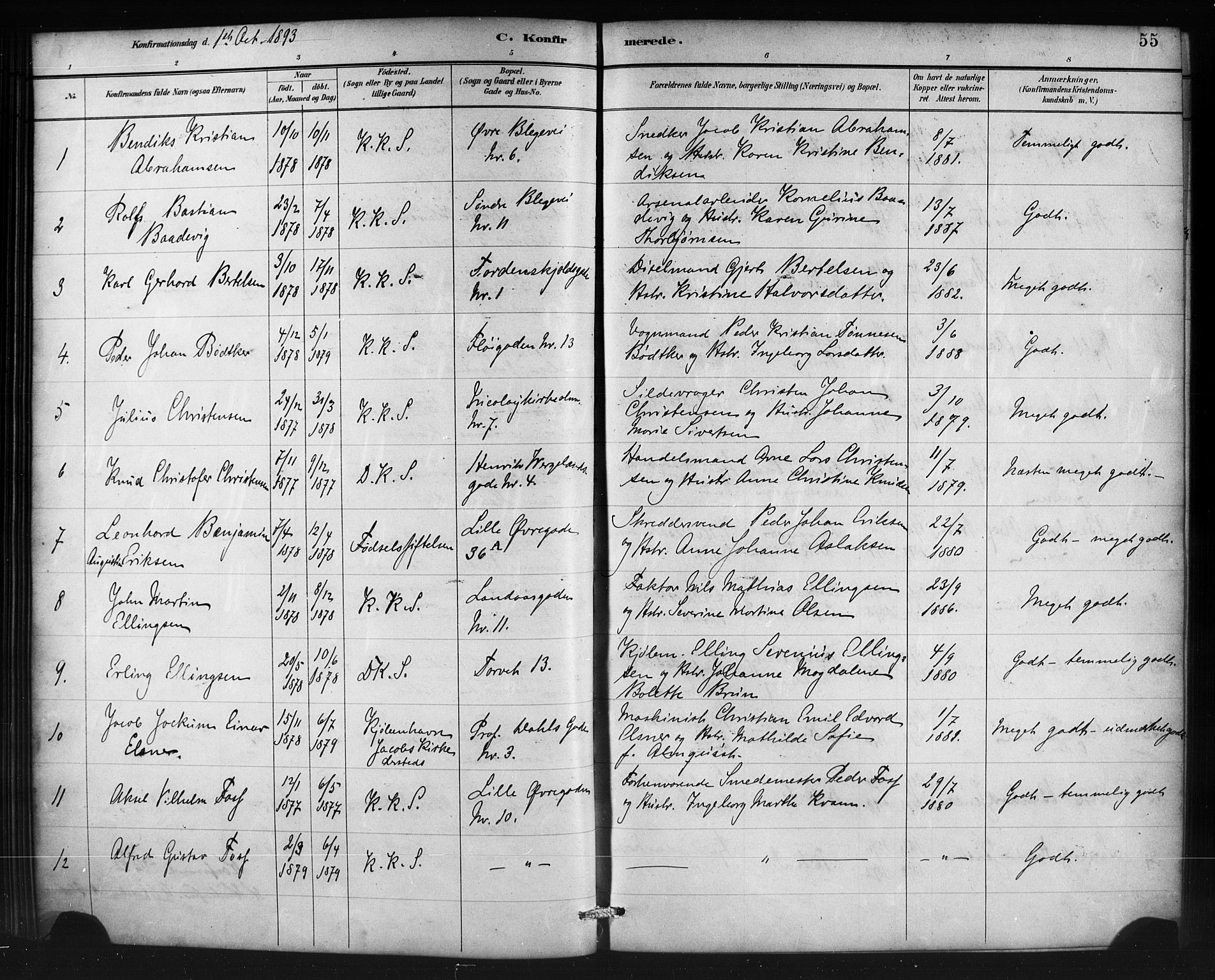 Korskirken sokneprestembete, SAB/A-76101/H/Haa/L0071: Curate's parish register no. A 6, 1885-1912, p. 55
