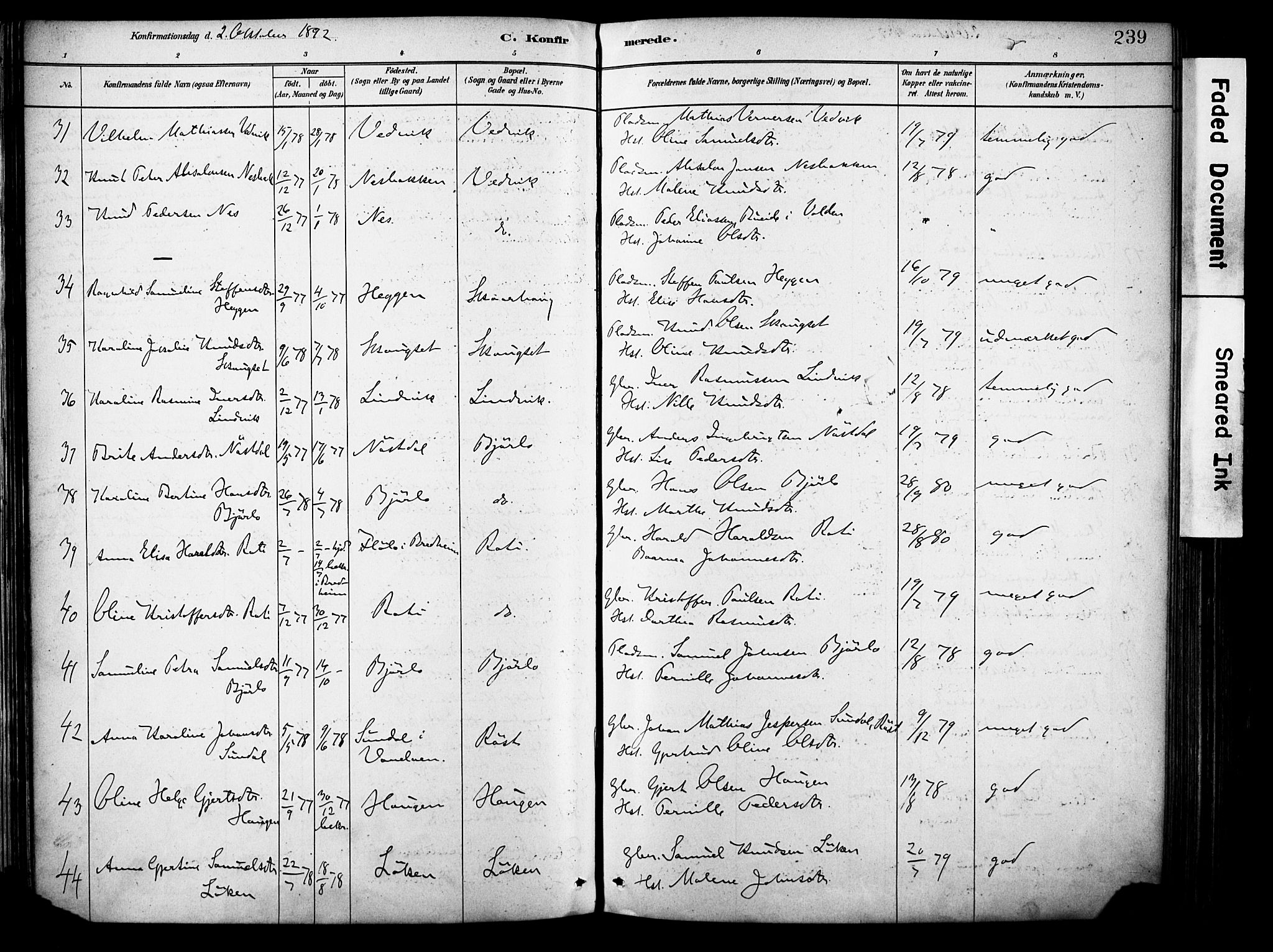 Eid sokneprestembete, AV/SAB-A-82301/H/Haa/Haab/L0001: Parish register (official) no. B 1, 1879-1906, p. 239