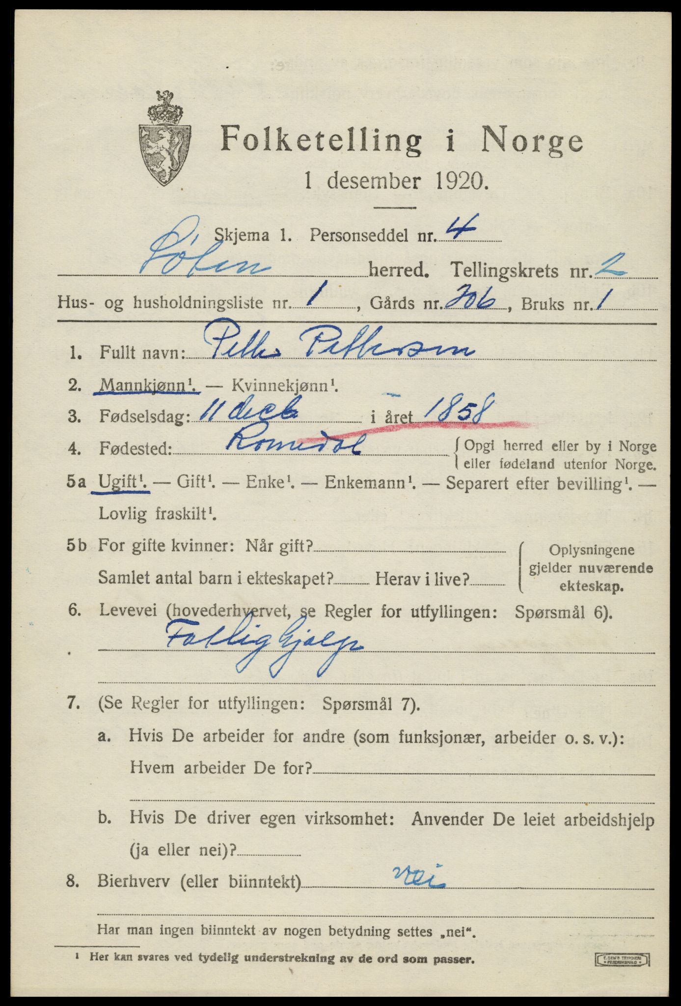 SAH, 1920 census for Løten, 1920, p. 4961