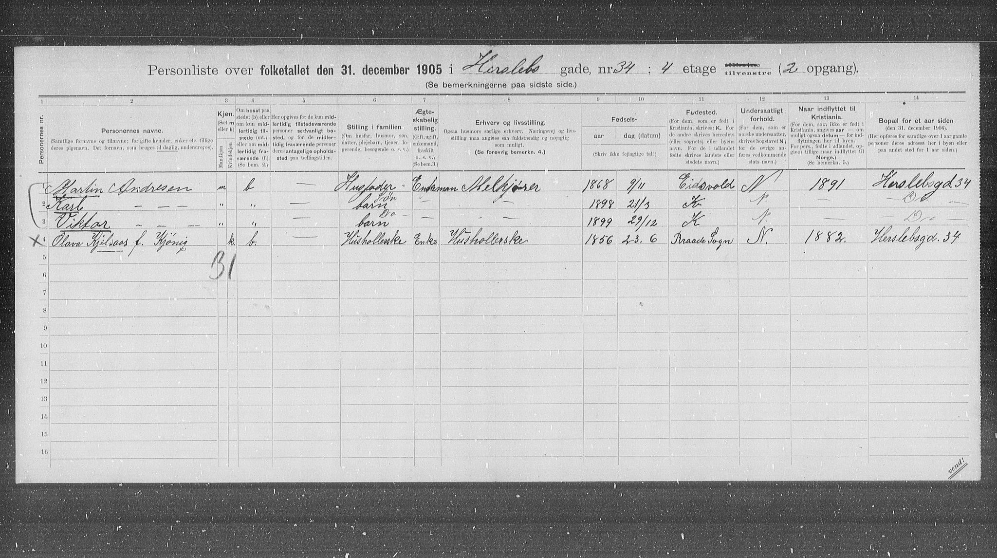 OBA, Municipal Census 1905 for Kristiania, 1905, p. 20678