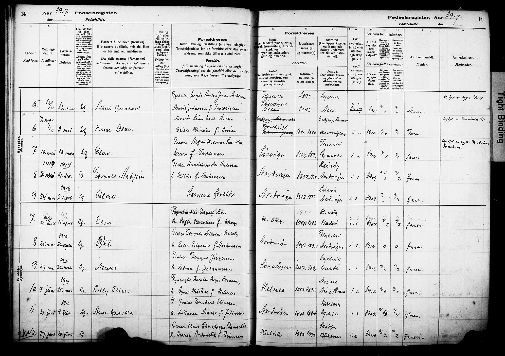 Kjelvik/Nordkapp sokneprestkontor, AV/SATØ-S-1350/I/Ia/L0015: Birth register no. 15, 1916-1930, p. 14