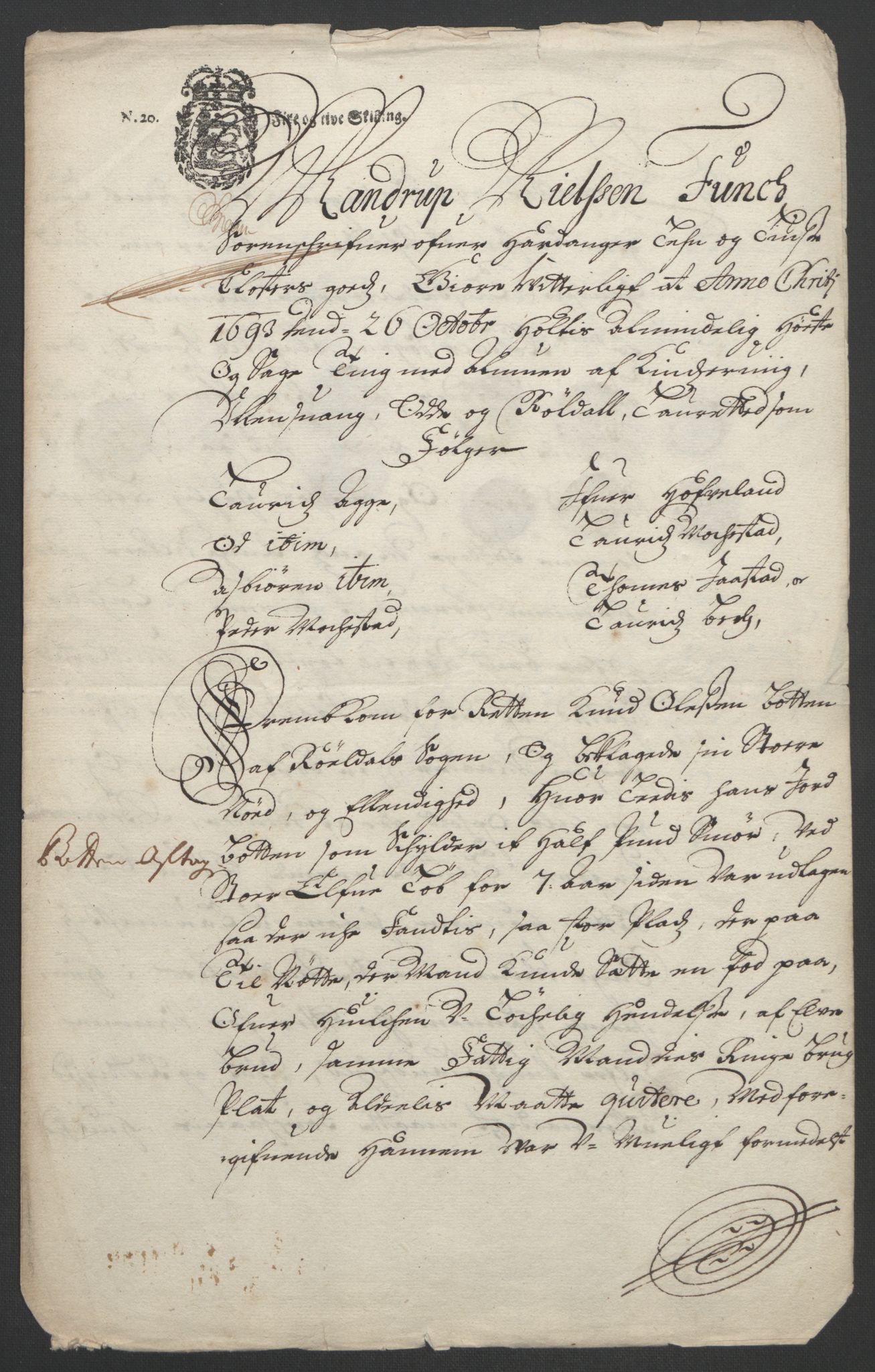 Rentekammeret inntil 1814, Reviderte regnskaper, Fogderegnskap, RA/EA-4092/R48/L2974: Fogderegnskap Sunnhordland og Hardanger, 1693, p. 264