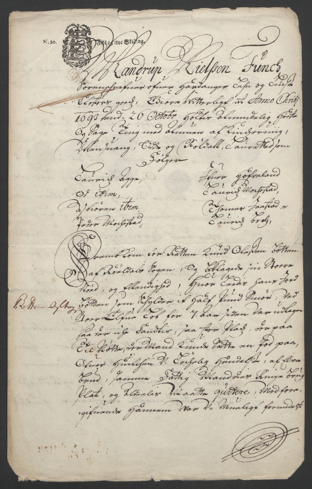 Rentekammeret inntil 1814, Reviderte regnskaper, Fogderegnskap, AV/RA-EA-4092/R48/L2974: Fogderegnskap Sunnhordland og Hardanger, 1693, p. 264