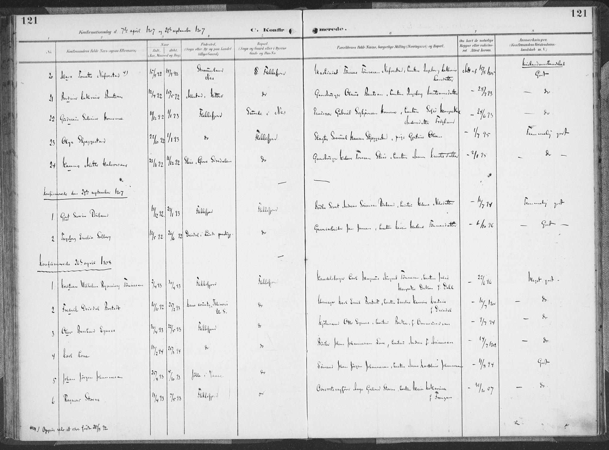 Flekkefjord sokneprestkontor, SAK/1111-0012/F/Fa/Faa/L0002: Parish register (official) no. A 2, 1900-1912, p. 121