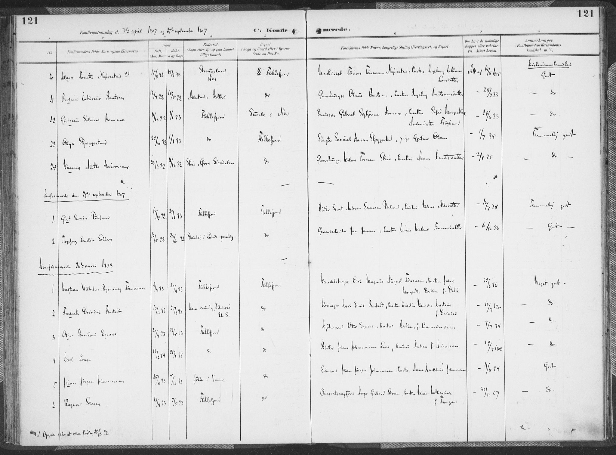 Flekkefjord sokneprestkontor, AV/SAK-1111-0012/F/Fa/Faa/L0002: Parish register (official) no. A 2, 1900-1912, p. 121