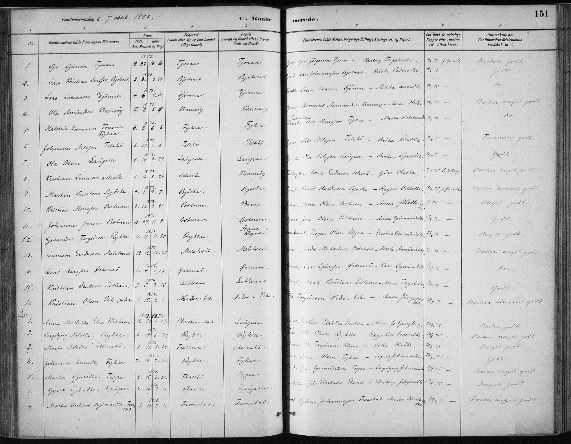 Kvam sokneprestembete, AV/SAB-A-76201/H/Haa: Parish register (official) no. C  1, 1880-1906, p. 151