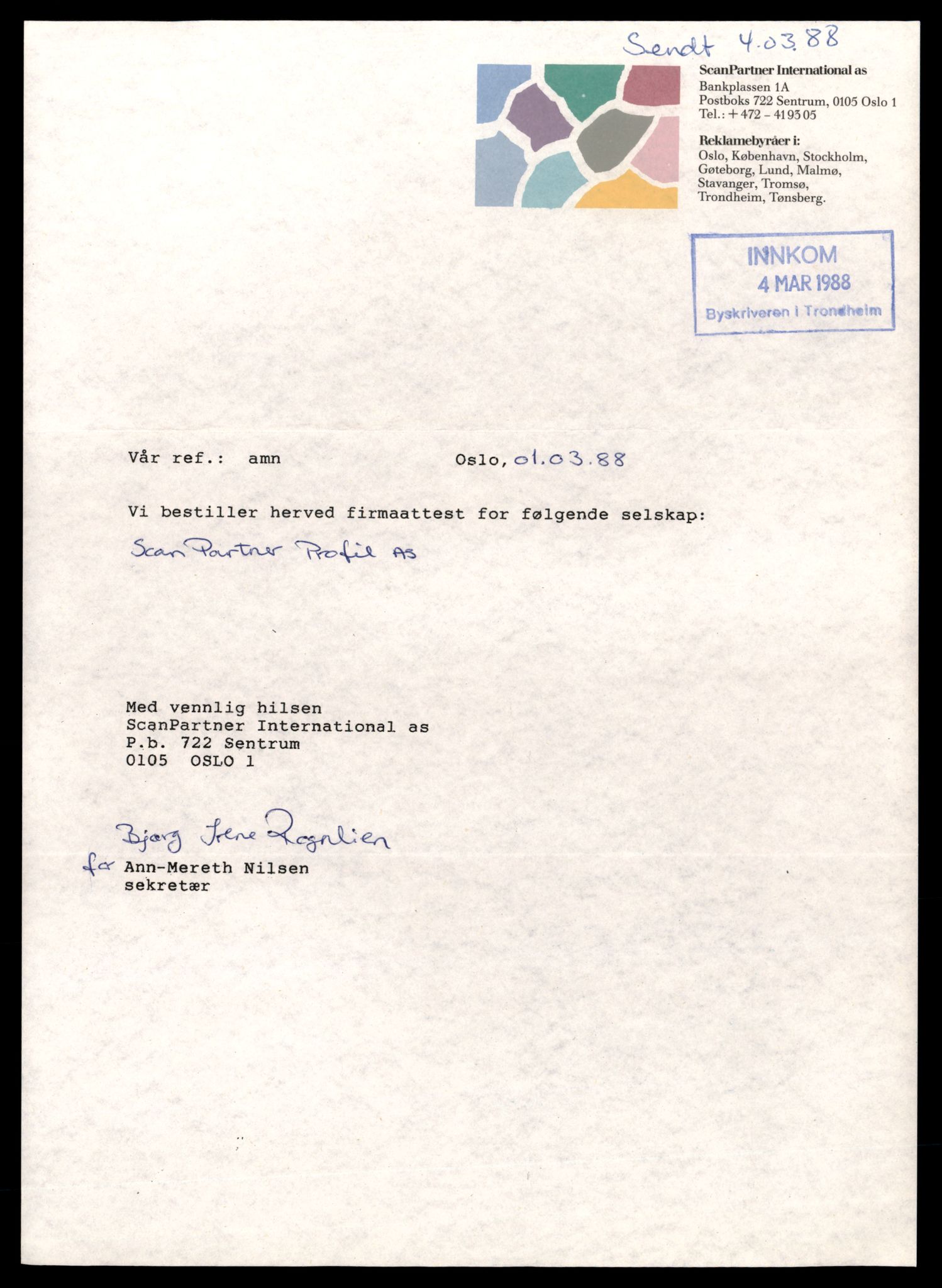 Trondheim byfogd, AV/SAT-A-0003/2/J/Jd/Jdd/L0047: Aksjeselskap, Sc-Sen, 1944-1990, p. 7