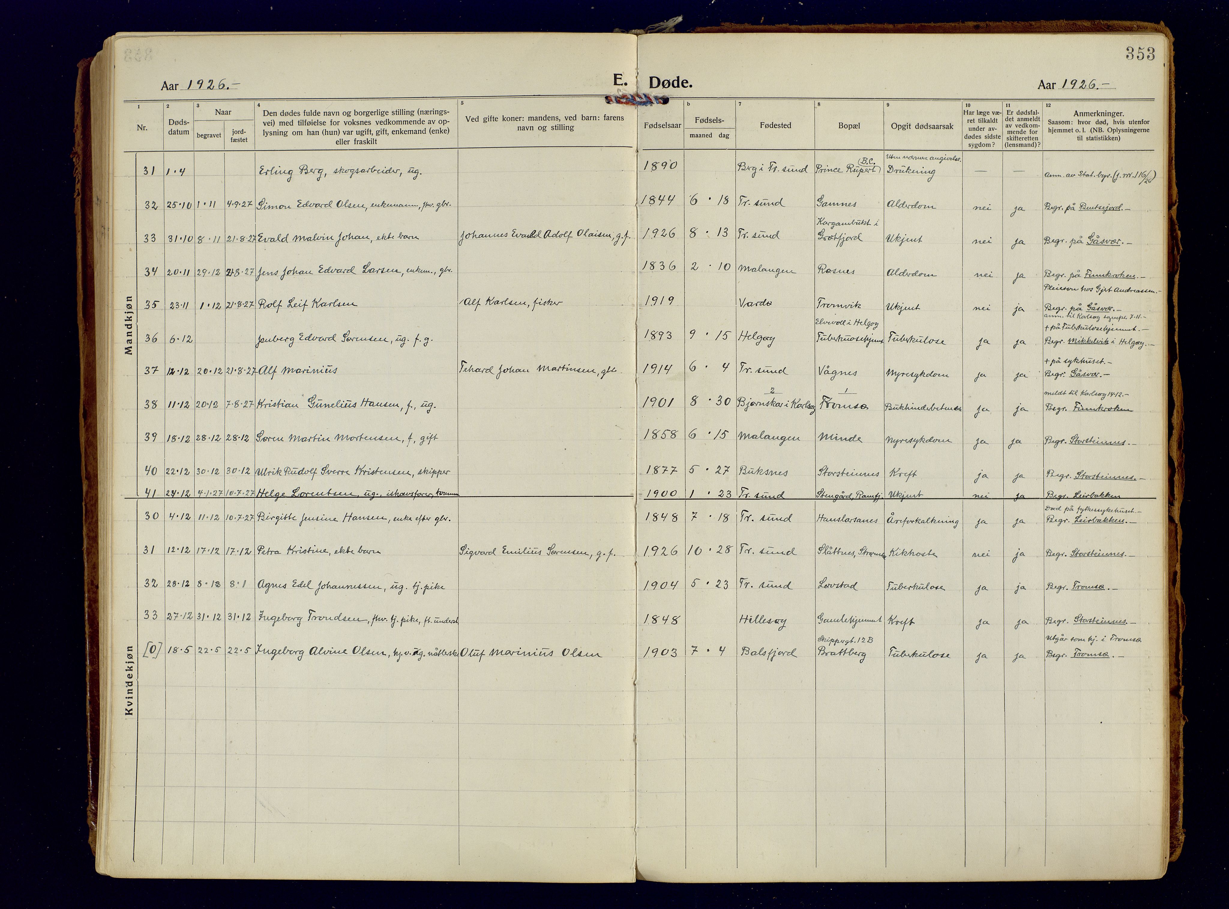 Tromsøysund sokneprestkontor, AV/SATØ-S-1304/G/Ga/L0009kirke: Parish register (official) no. 9, 1922-1934, p. 353