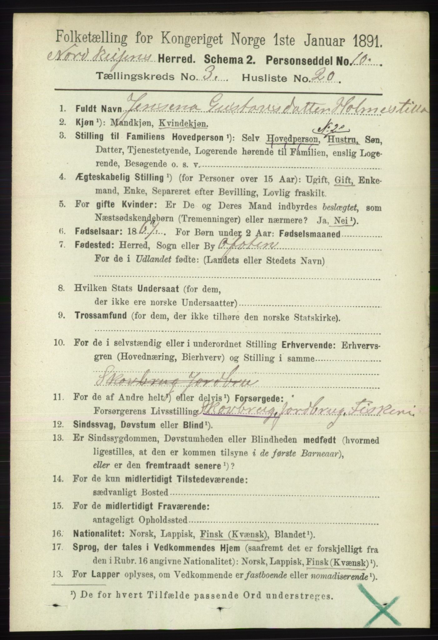 RA, 1891 census for 1942 Nordreisa, 1891, p. 1480