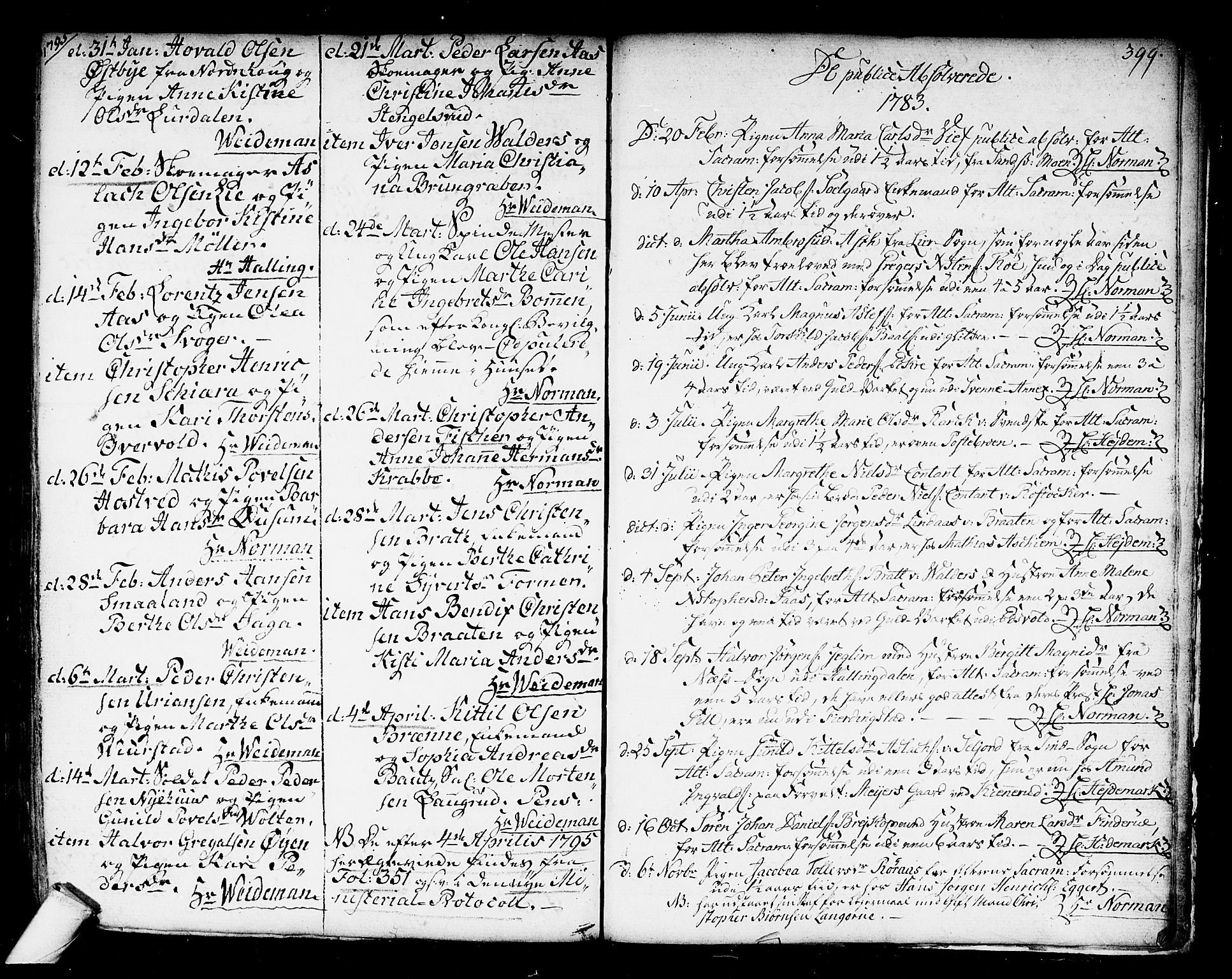 Kongsberg kirkebøker, SAKO/A-22/F/Fa/L0006: Parish register (official) no. I 6, 1783-1797, p. 399
