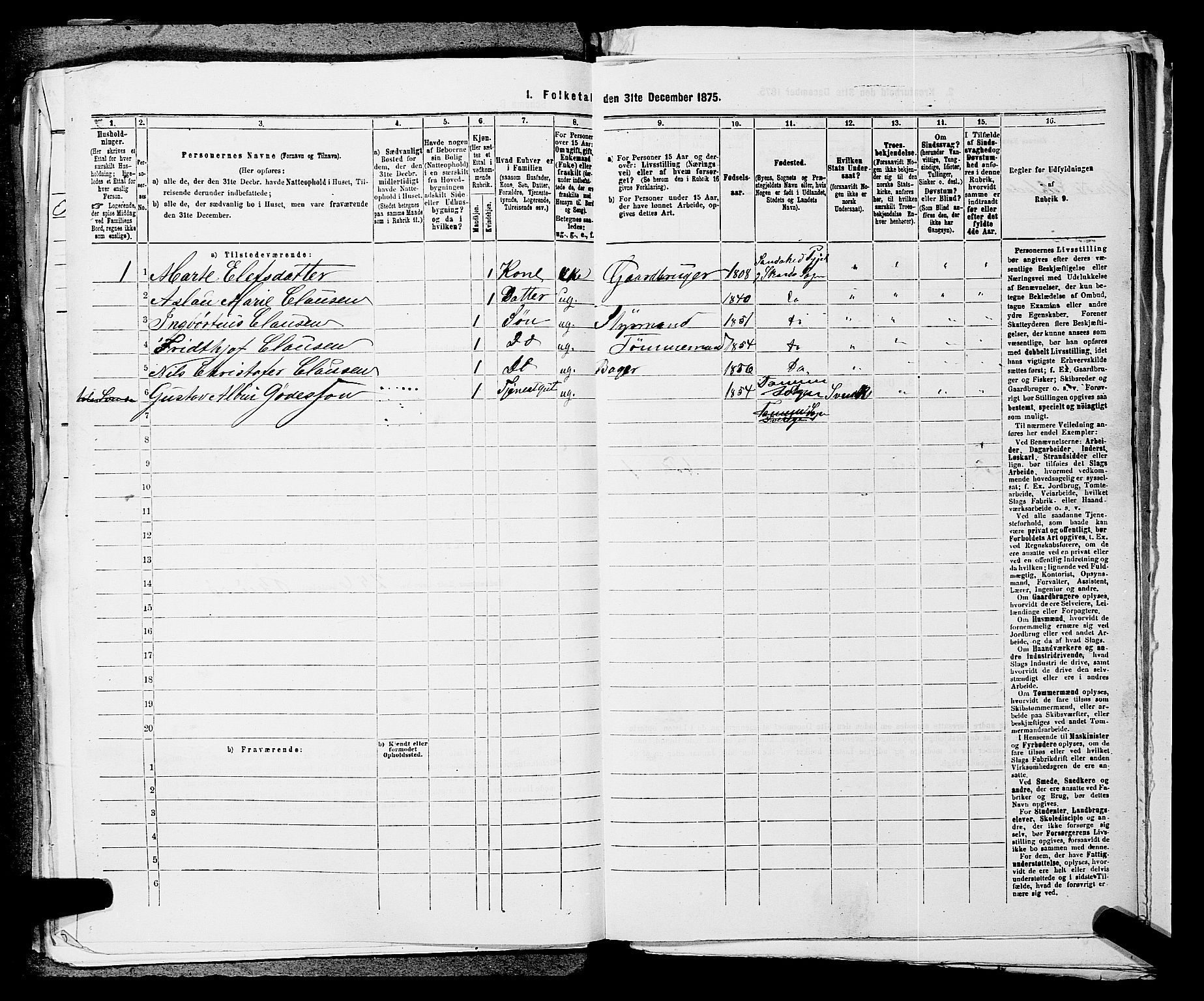 SAKO, 1875 census for 0816P Sannidal, 1875, p. 2225