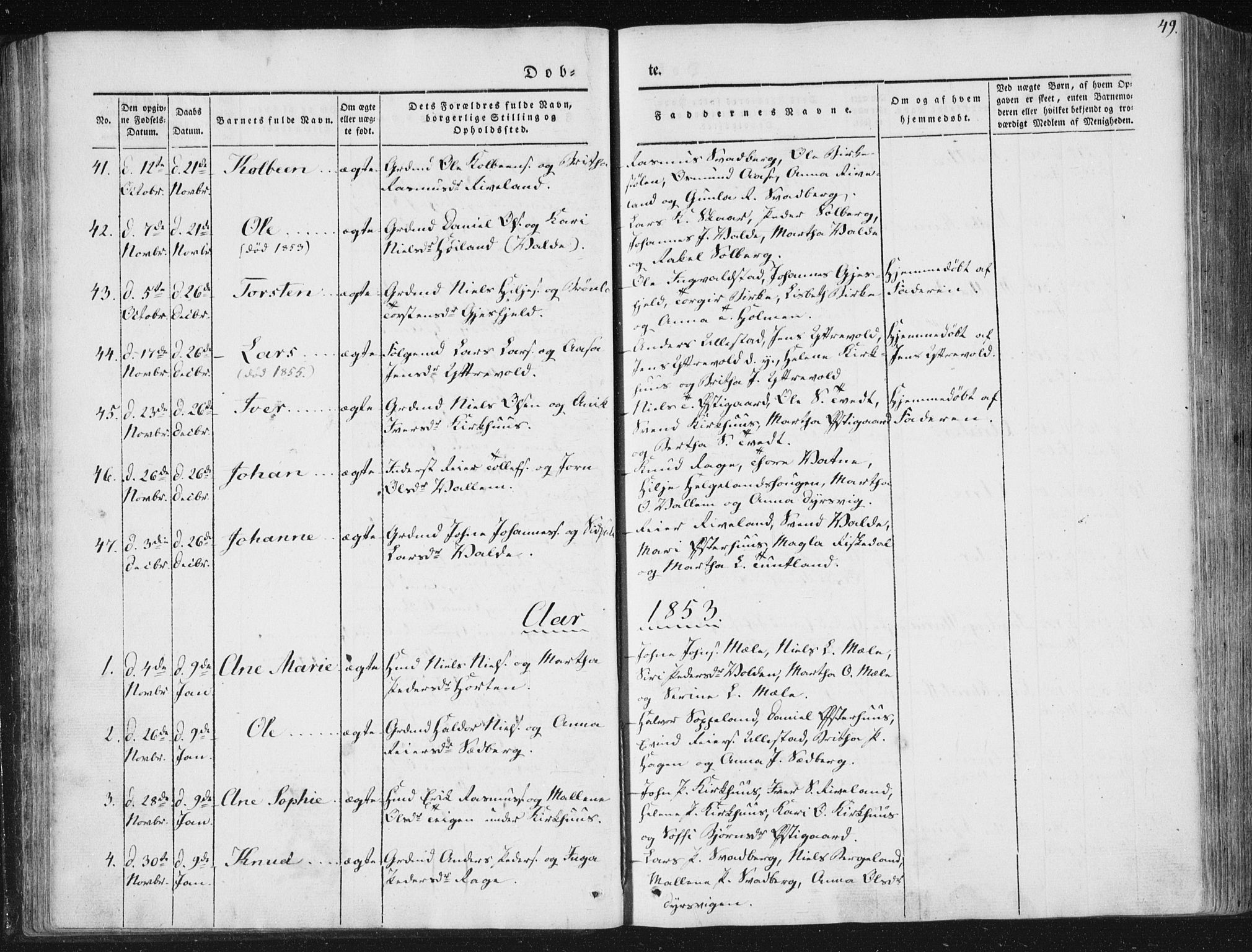 Hjelmeland sokneprestkontor, AV/SAST-A-101843/01/IV/L0008: Parish register (official) no. A 8, 1842-1861, p. 49