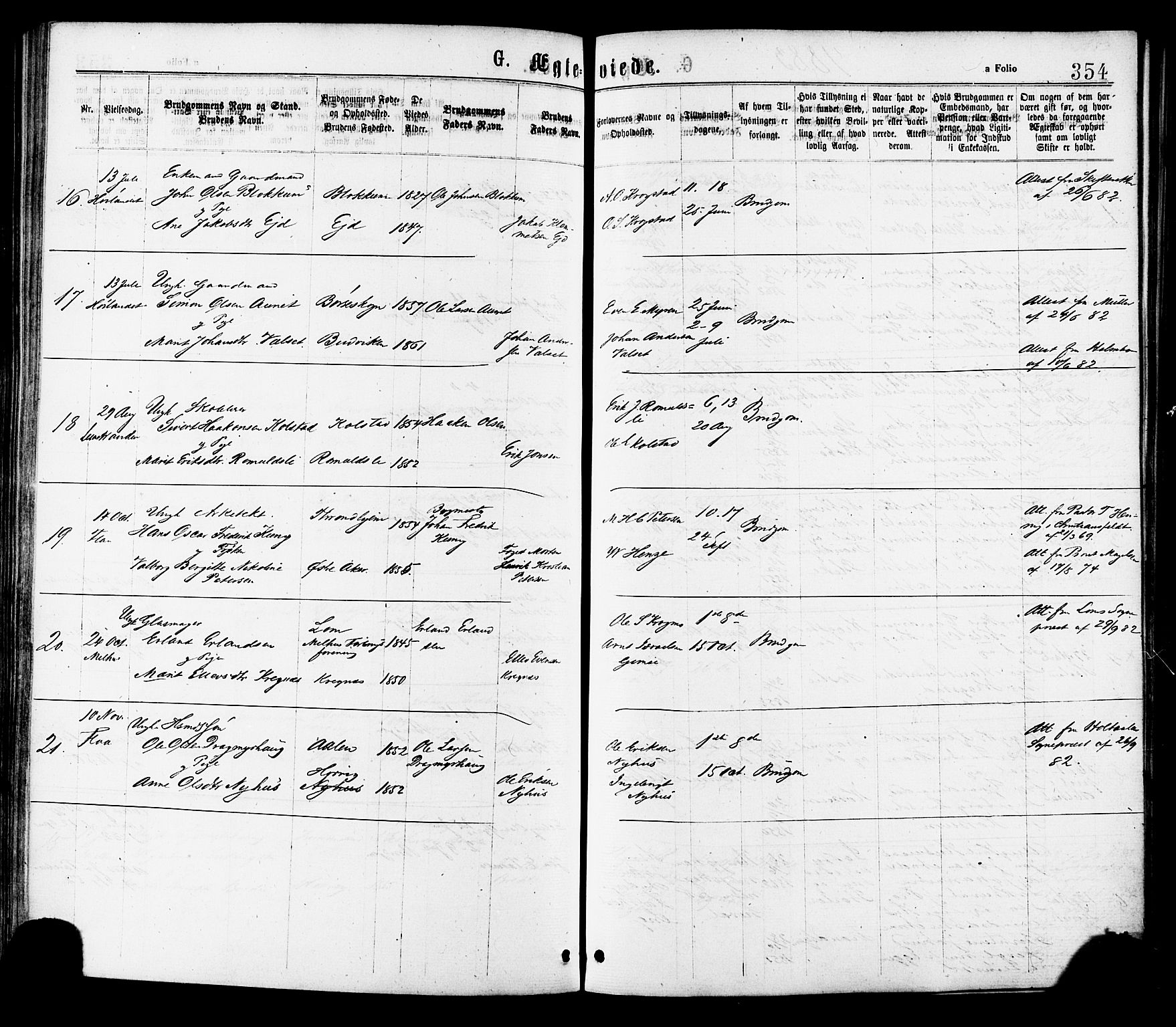 Ministerialprotokoller, klokkerbøker og fødselsregistre - Sør-Trøndelag, SAT/A-1456/691/L1079: Parish register (official) no. 691A11, 1873-1886, p. 354
