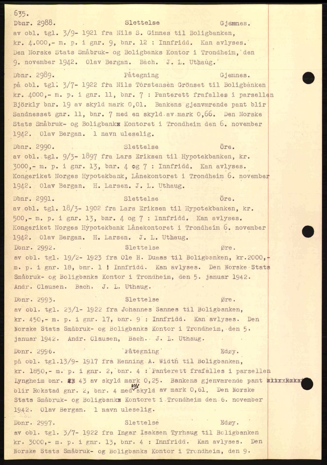 Nordmøre sorenskriveri, AV/SAT-A-4132/1/2/2Ca: Mortgage book no. C81, 1940-1945, Diary no: : 2988/1942