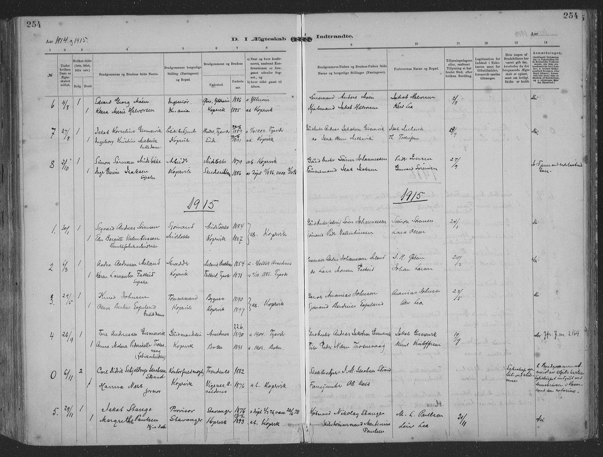 Kopervik sokneprestkontor, SAST/A-101850/H/Ha/Haa/L0001: Parish register (official) no. A 1, 1880-1919, p. 254