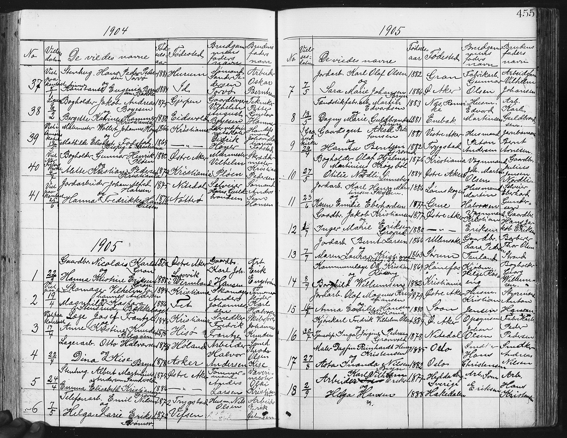 Østre Aker prestekontor Kirkebøker, SAO/A-10840/G/Ga/L0003: Parish register (copy) no. I 3, 1868-1913, p. 455