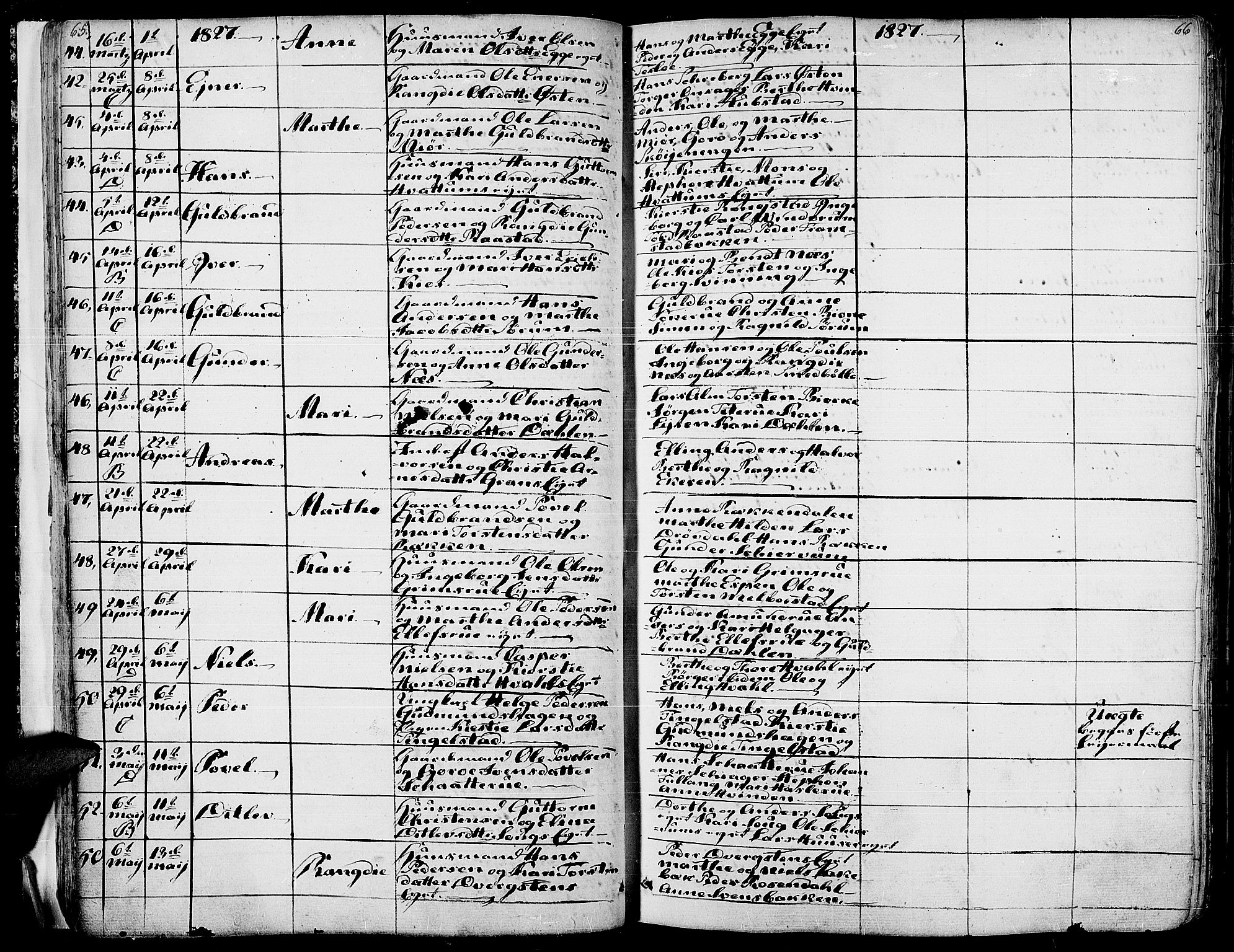 Gran prestekontor, AV/SAH-PREST-112/H/Ha/Haa/L0010: Parish register (official) no. 10, 1824-1842, p. 65-66