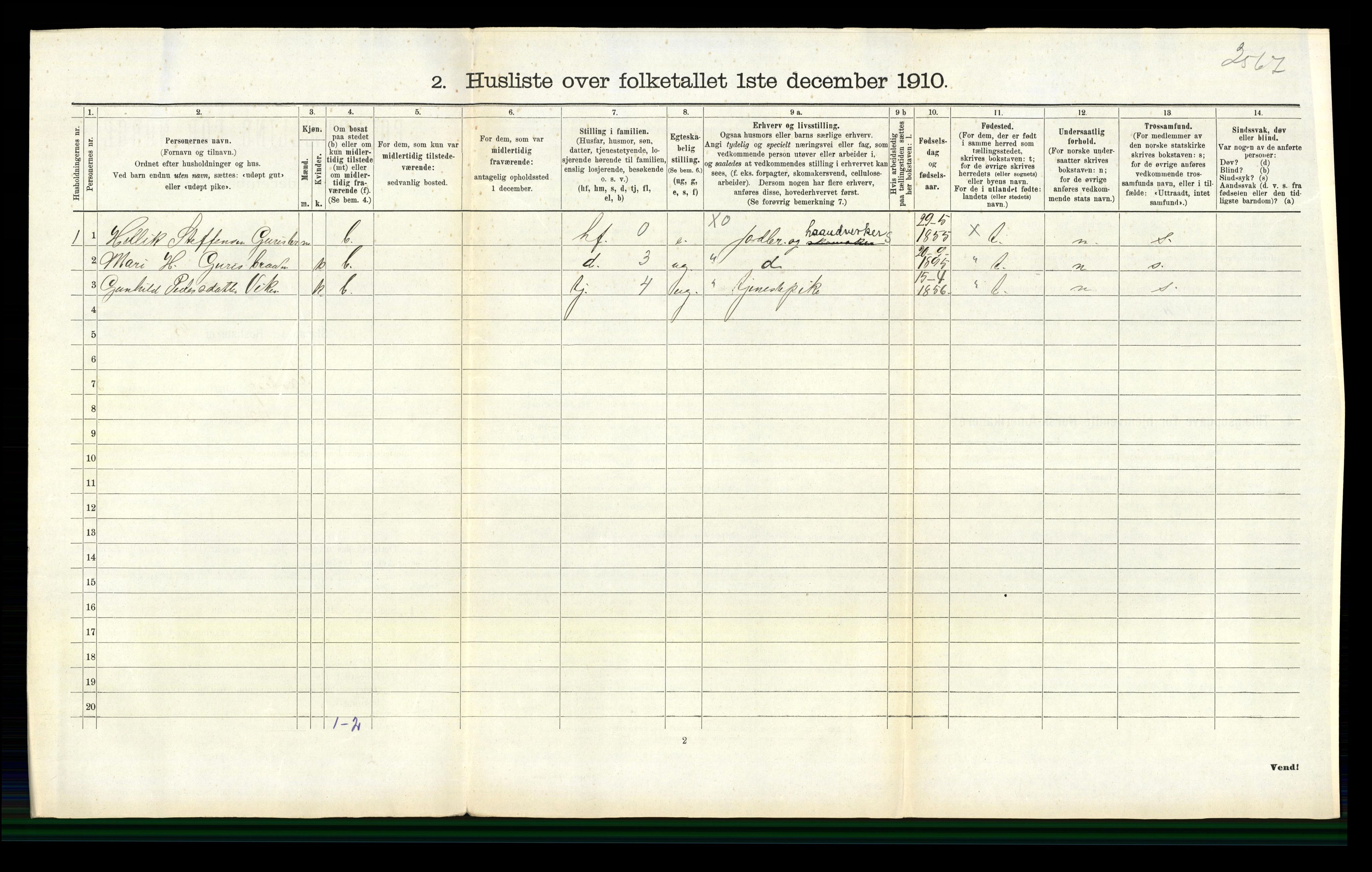 RA, 1910 census for Flesberg, 1910, p. 208