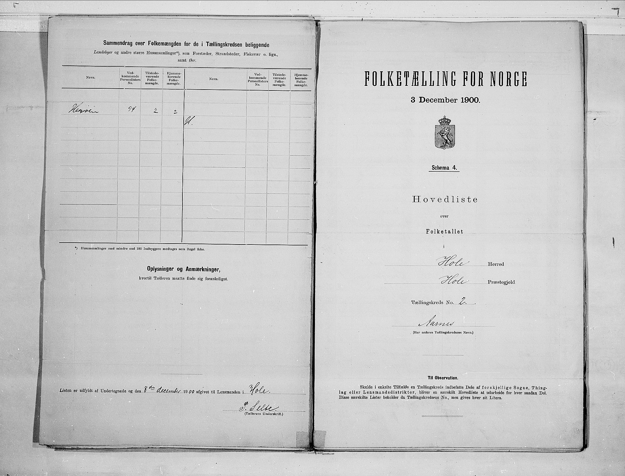 RA, 1900 census for Hole, 1900, p. 6