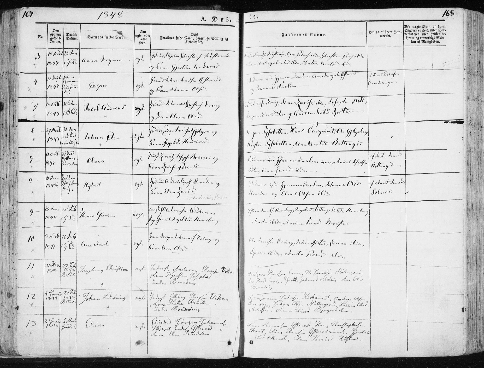 Ministerialprotokoller, klokkerbøker og fødselsregistre - Sør-Trøndelag, AV/SAT-A-1456/659/L0736: Parish register (official) no. 659A06, 1842-1856, p. 167-168