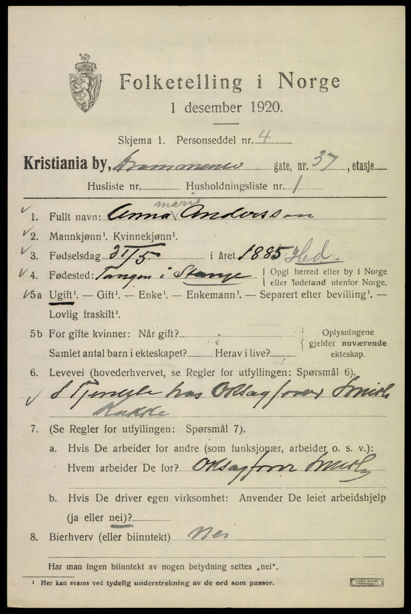 SAO, 1920 census for Kristiania, 1920, p. 201545