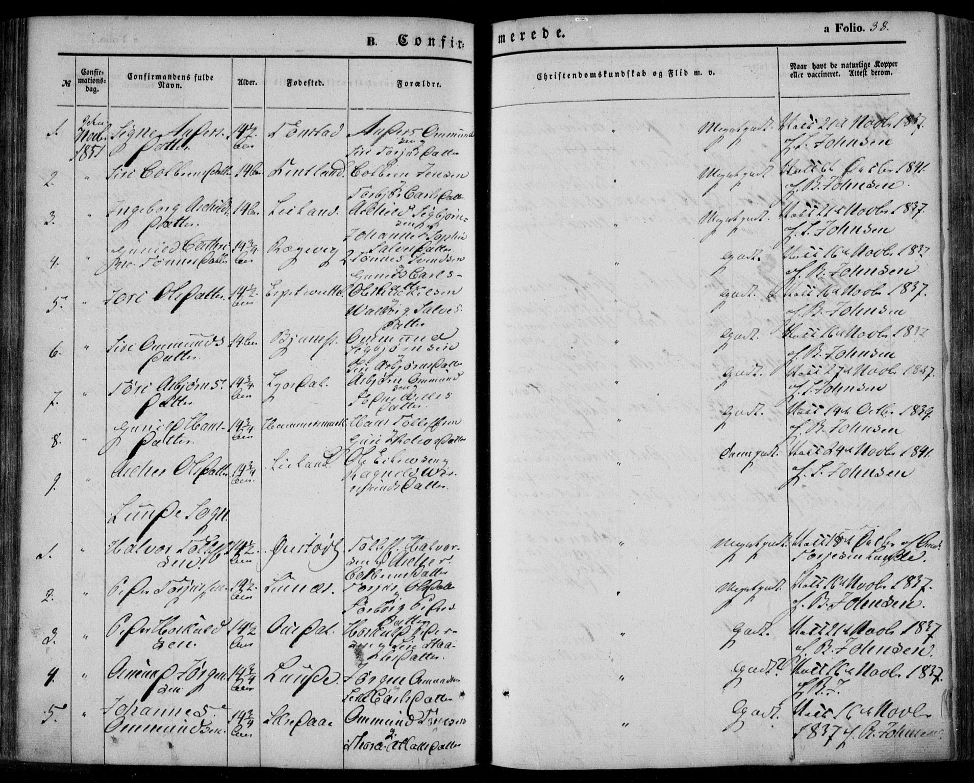 Bakke sokneprestkontor, AV/SAK-1111-0002/F/Fa/Faa/L0005: Parish register (official) no. A 5, 1847-1855, p. 38