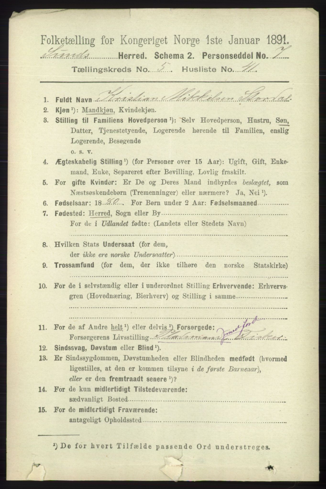 RA, 1891 census for 1245 Sund, 1891, p. 2632