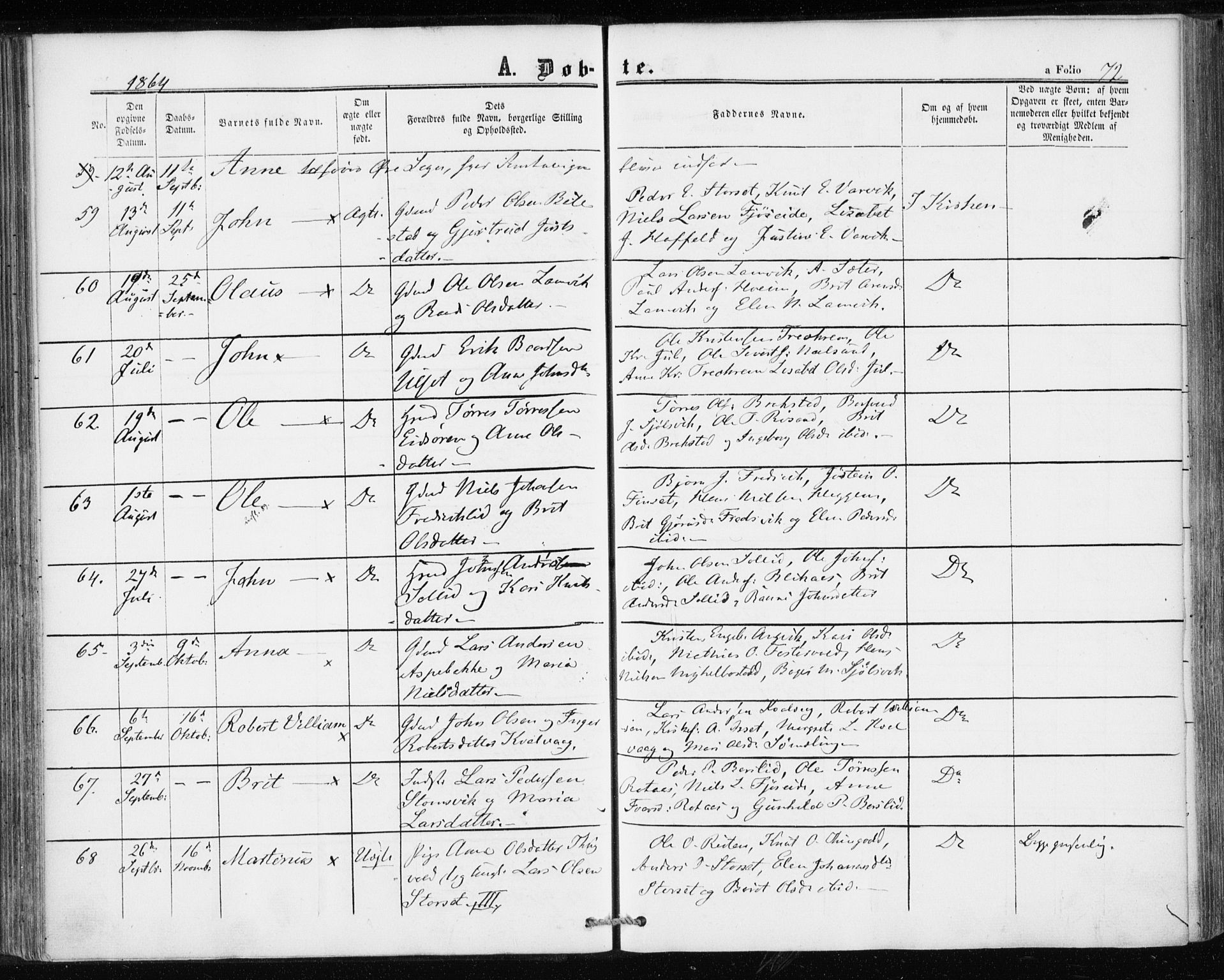 Ministerialprotokoller, klokkerbøker og fødselsregistre - Møre og Romsdal, AV/SAT-A-1454/586/L0985: Parish register (official) no. 586A11, 1857-1866, p. 72