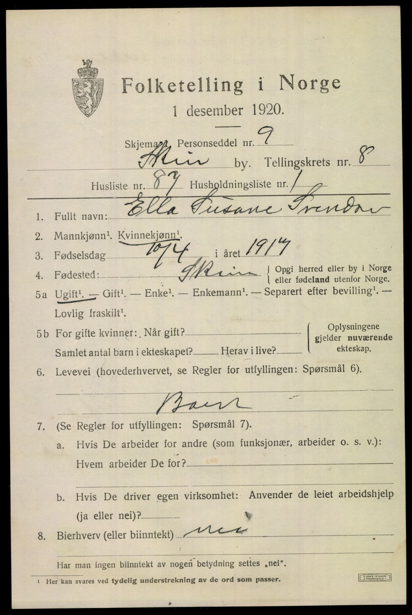 SAKO, 1920 census for Skien, 1920, p. 28610