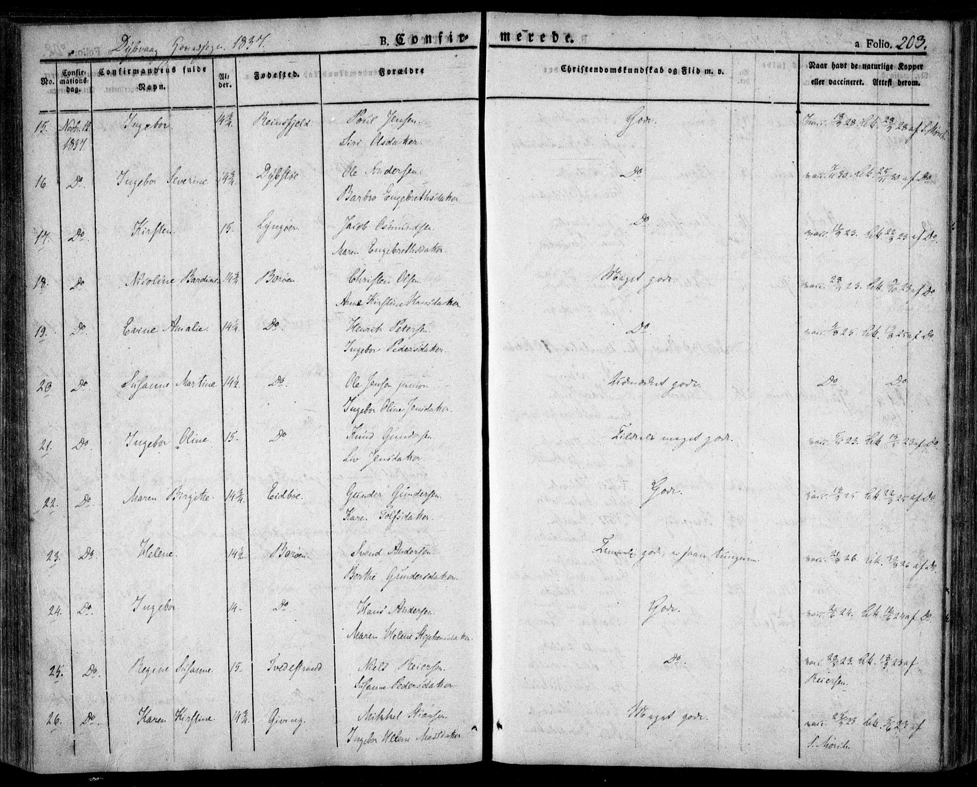 Dypvåg sokneprestkontor, SAK/1111-0007/F/Fa/Faa/L0004: Parish register (official) no. A 4, 1824-1840, p. 203