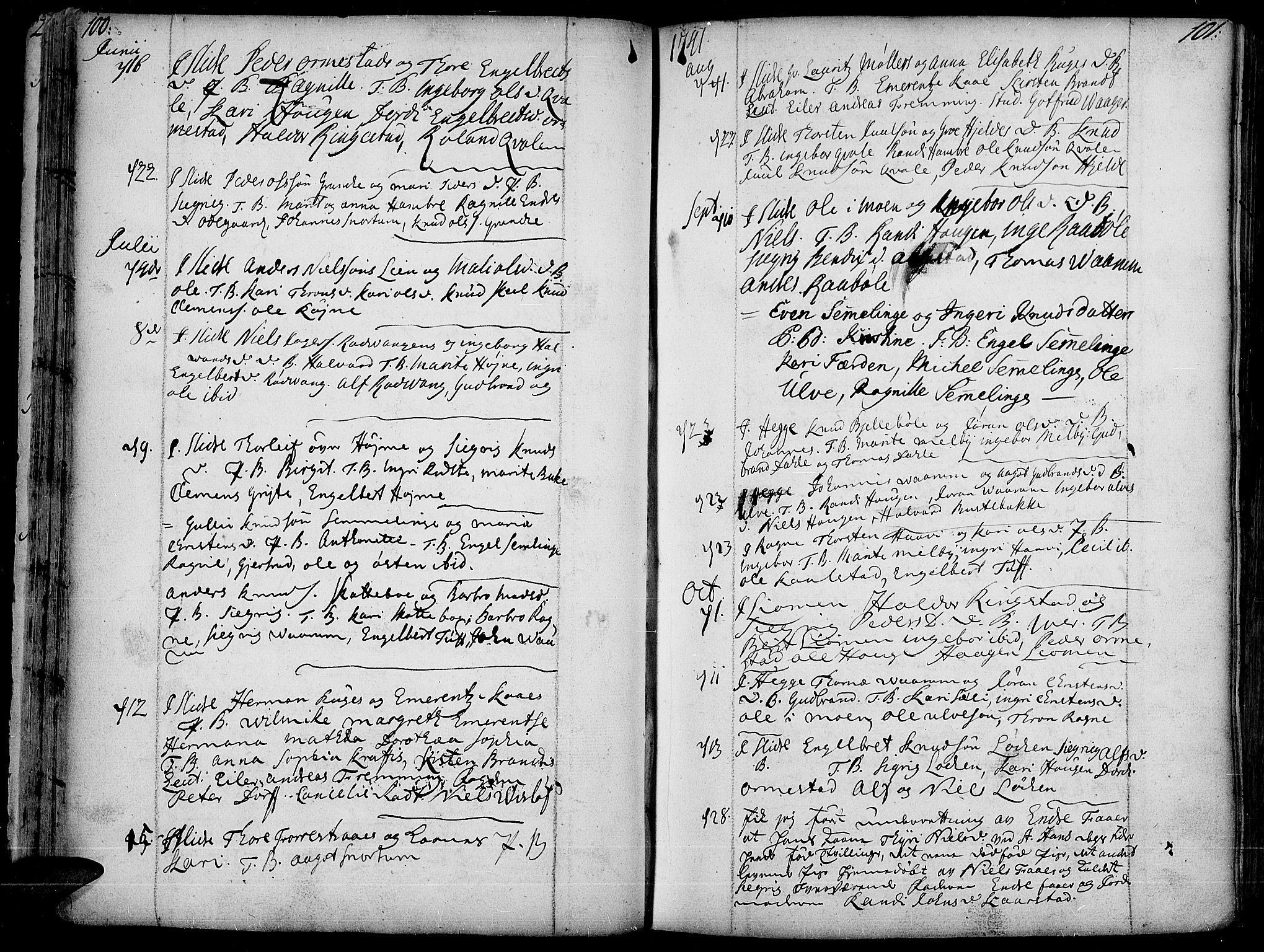 Slidre prestekontor, AV/SAH-PREST-134/H/Ha/Haa/L0001: Parish register (official) no. 1, 1724-1814, p. 100-101