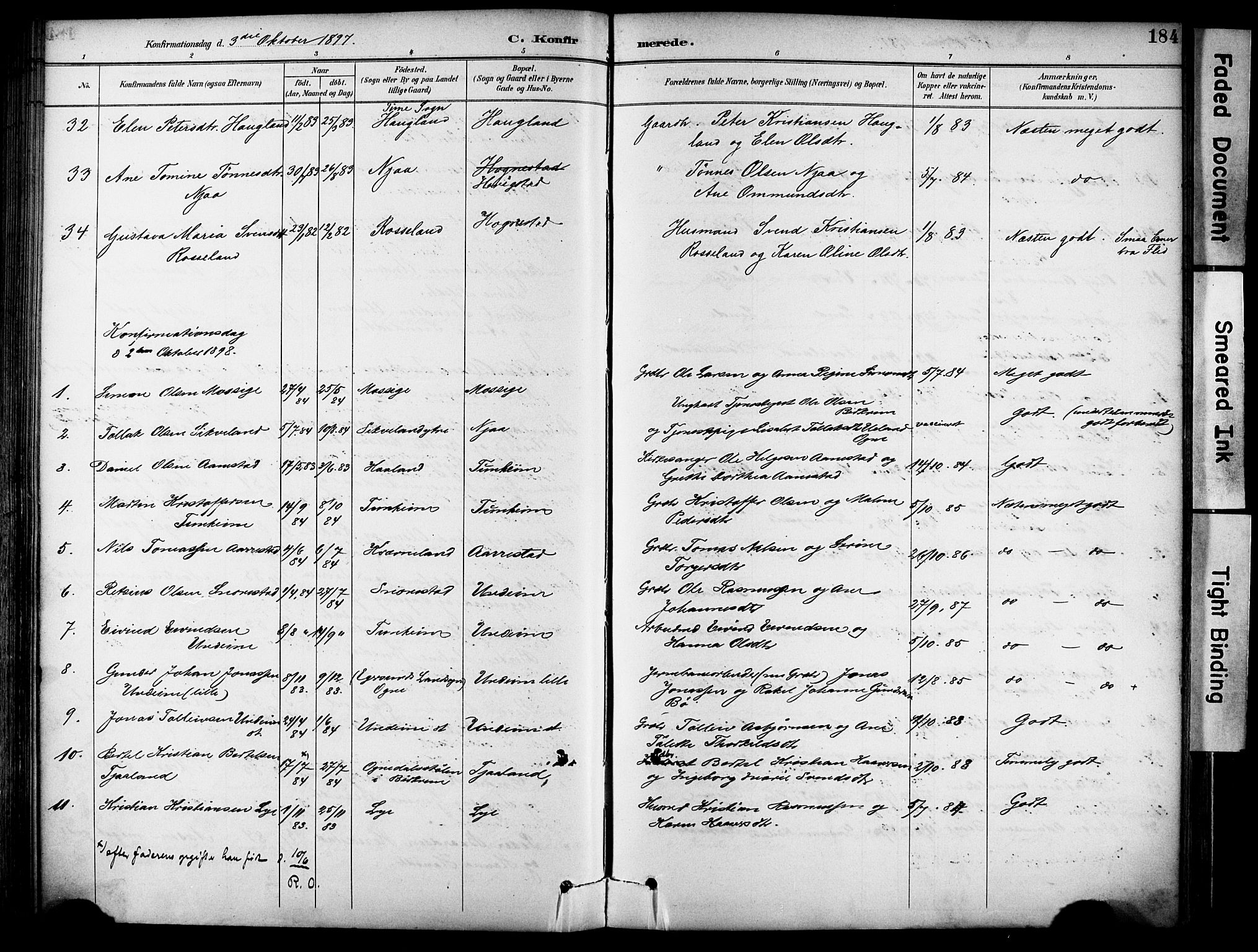 Lye sokneprestkontor, SAST/A-101794/001/30BA/L0011: Parish register (official) no. A 9, 1893-1903, p. 184