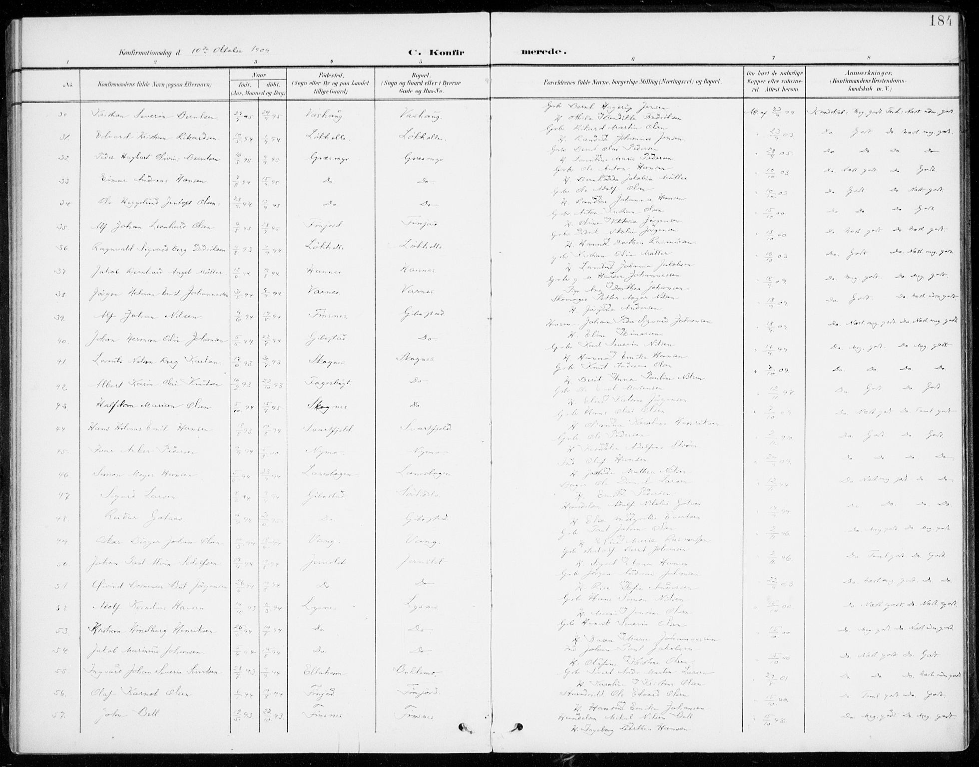 Lenvik sokneprestembete, AV/SATØ-S-1310/H/Ha/Haa/L0014kirke: Parish register (official) no. 14, 1899-1909, p. 184